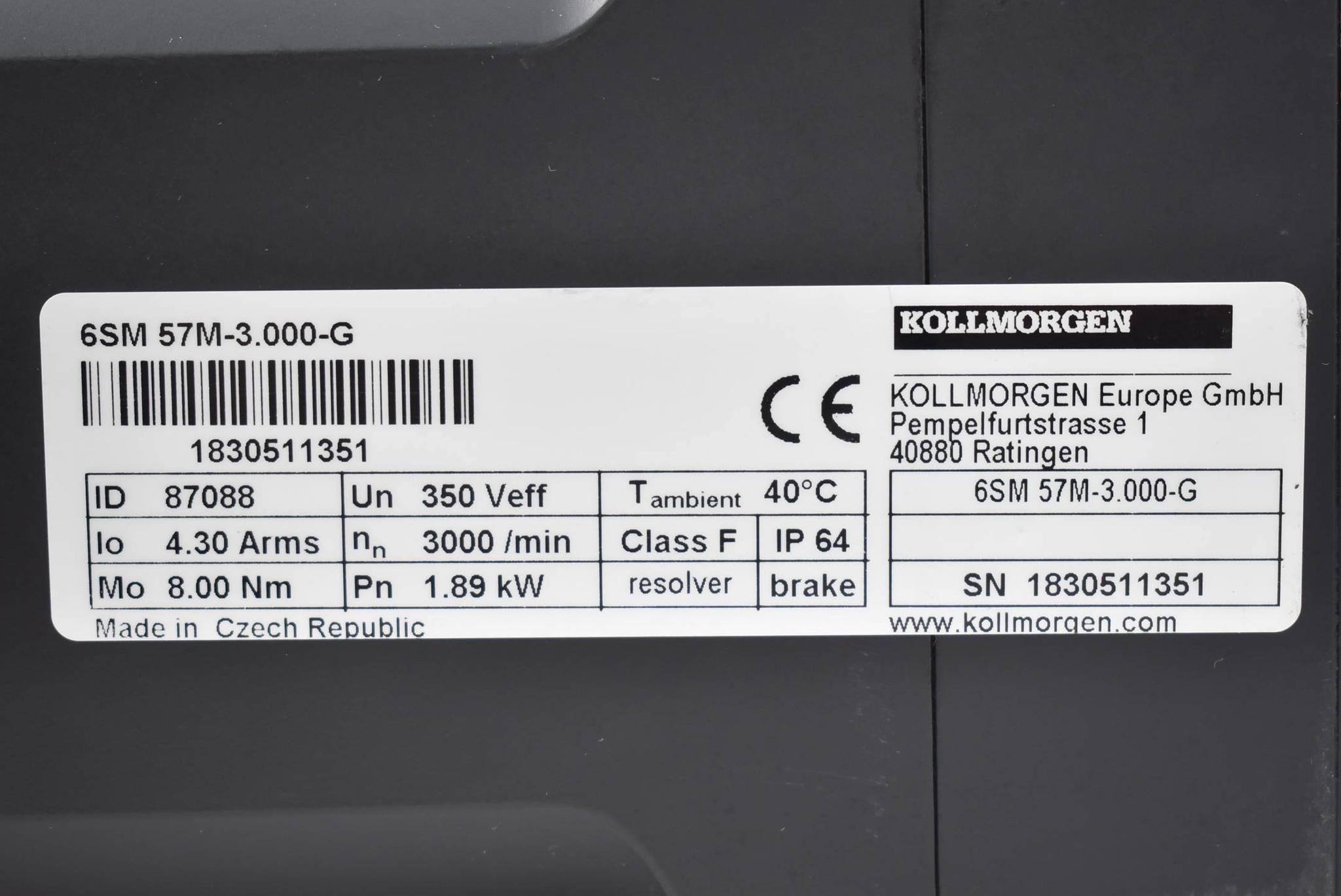 Produktfoto 4 von Kollmorgen Servomotor 6SM 57M-3000-G ( 1,89kW 3000U/min. ) 6SM 57M-3.000-G