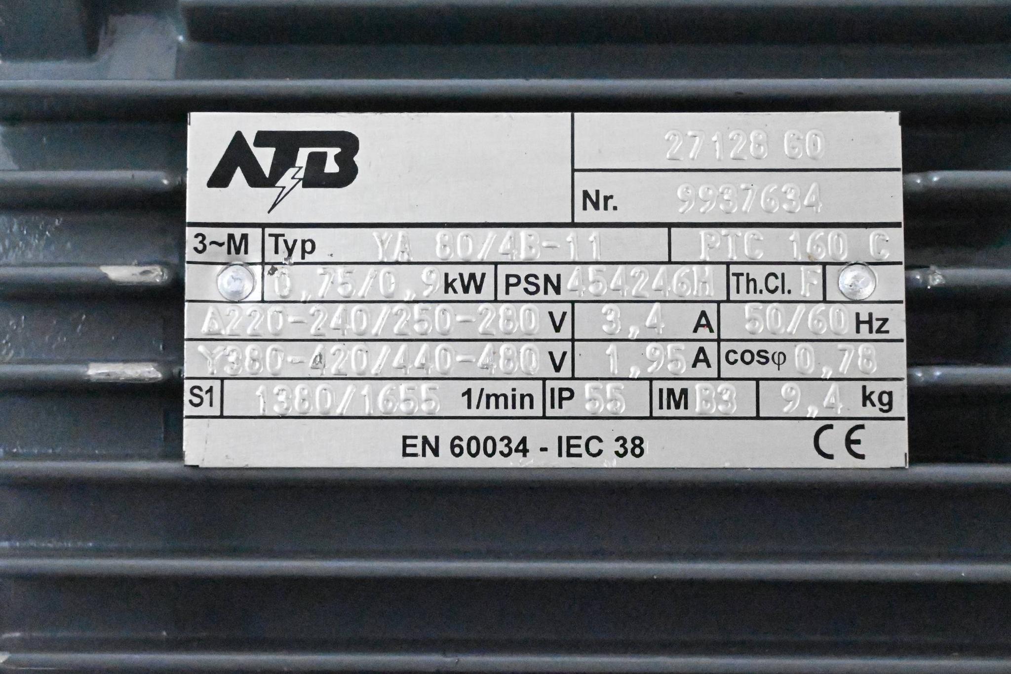 Produktfoto 2 von ATB 3~ Elektromotor YA 80/4B-11 ( YA80/4B-11 ) 0,75/0,9 kW