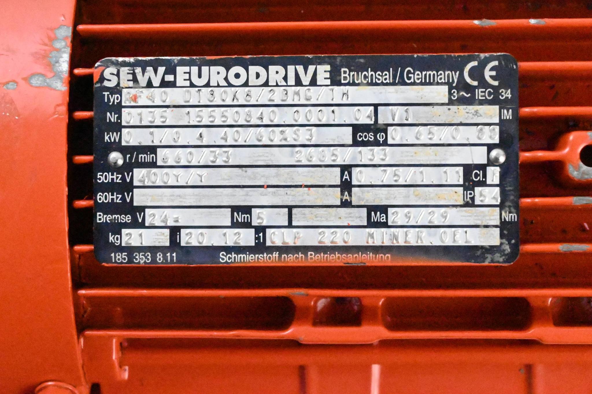 Produktfoto 2 von SEW-Eurodrive 3~ Bremsmotor RF40 DT80K/2BMG/TH ( RF40DT80K/2BMG/TH ) 0,1/0,4 kW