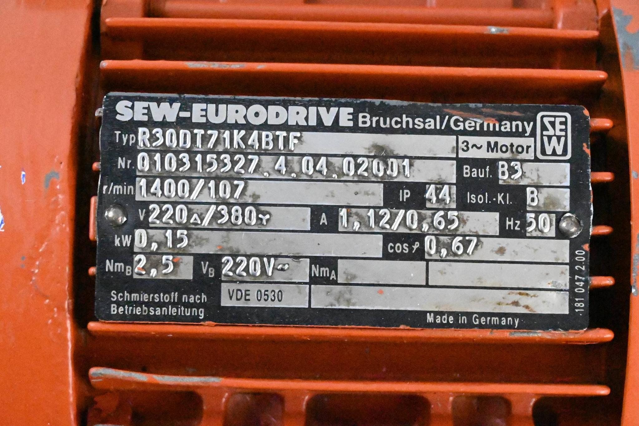 Produktfoto 2 von SEW-Eurodrive 3~ Motor R30DT71K4BTF ( R30DT71K4B/TF ) 0,15 kW / 220/380 V