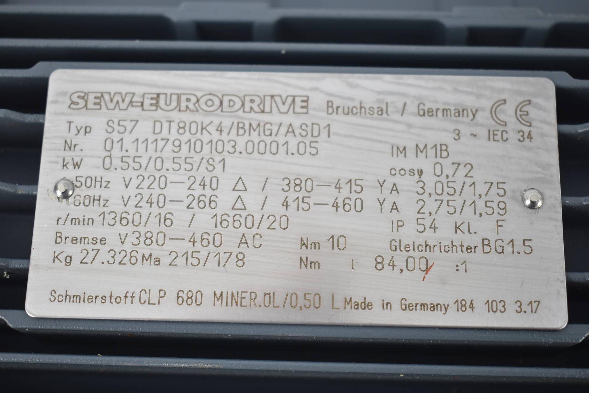 Produktfoto 3 von SEW Eurodrive Getriebemotor S57 DT80K4/BMG/ASD1 ( S57DT80K4/BMG/ASD1 ) 0,55kW