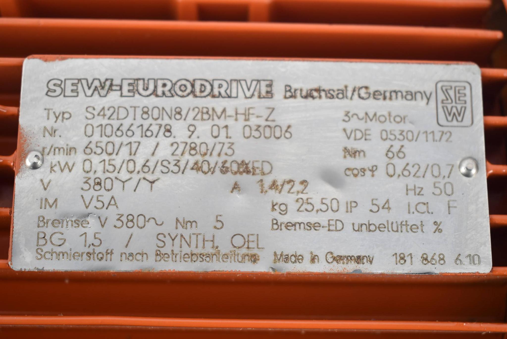 Produktfoto 2 von SEW Eurodrive Getriebemotor S42DT80N8/2BM-HF-Z ( S42 DT80N8/2BM-HF-Z )