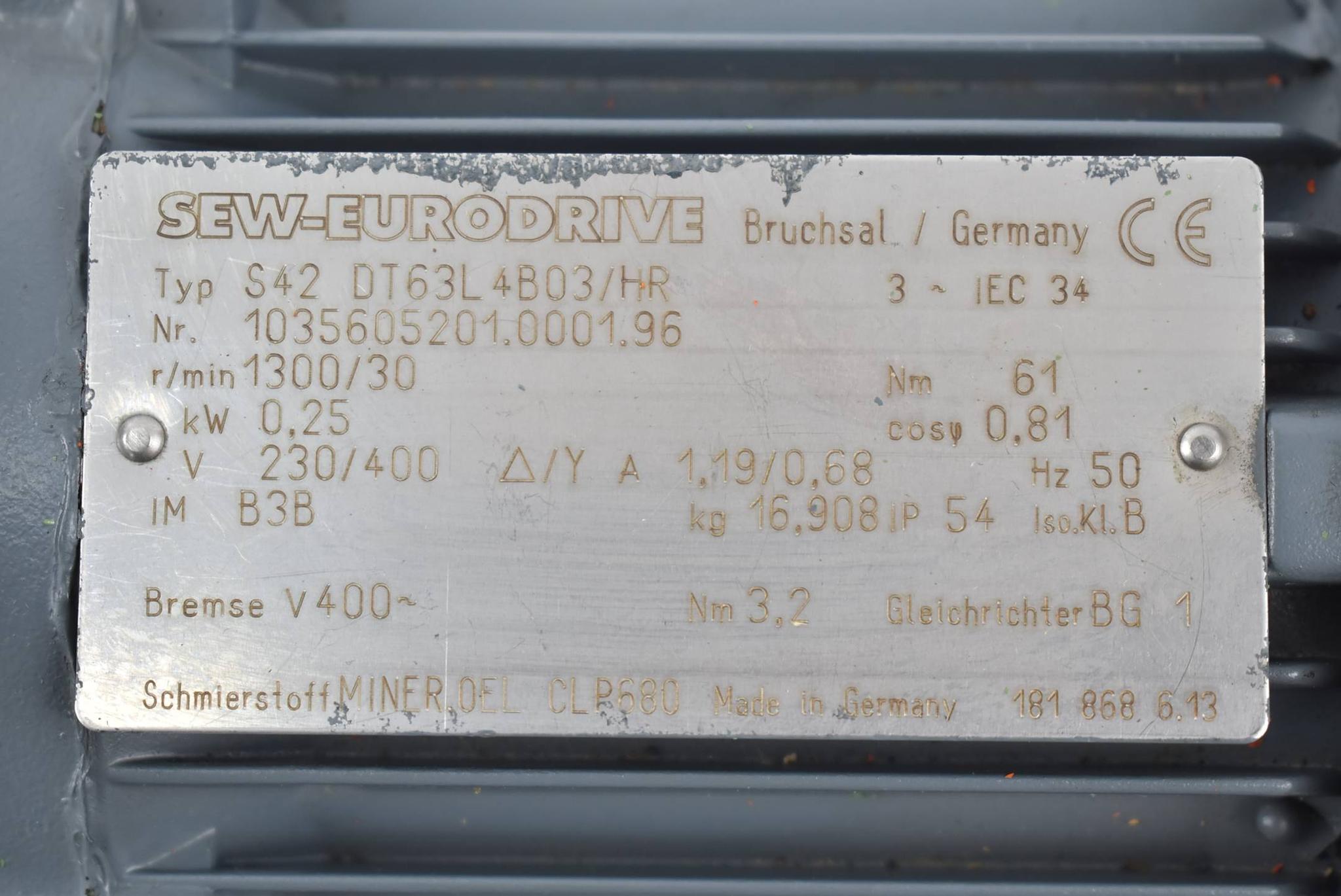 Produktfoto 2 von SEW Eurodrive Getriebemotor S42 DT63L4B03/HR ( S42DT63L4B03/HR ) 0,25kW