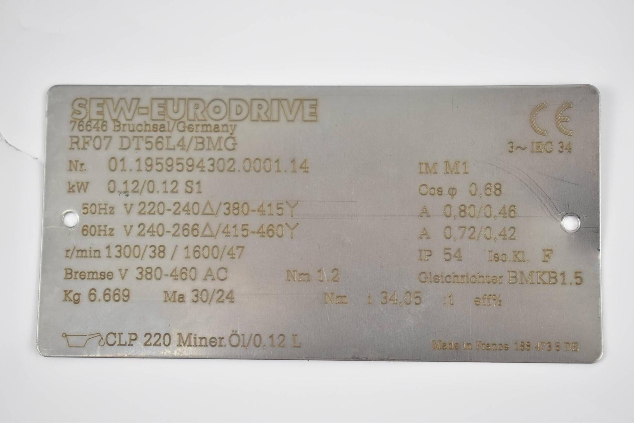 Produktfoto 2 von SEW Eurodrive Getriebemotor RF07 DT56L4/BMG ( RF07DT56L4/BMG ) 0,12kW