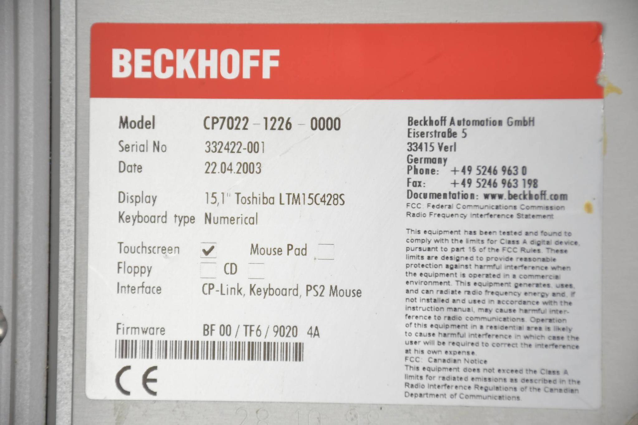 Produktfoto 2 von Beckhoff Control Panel CP7022-1226-0000