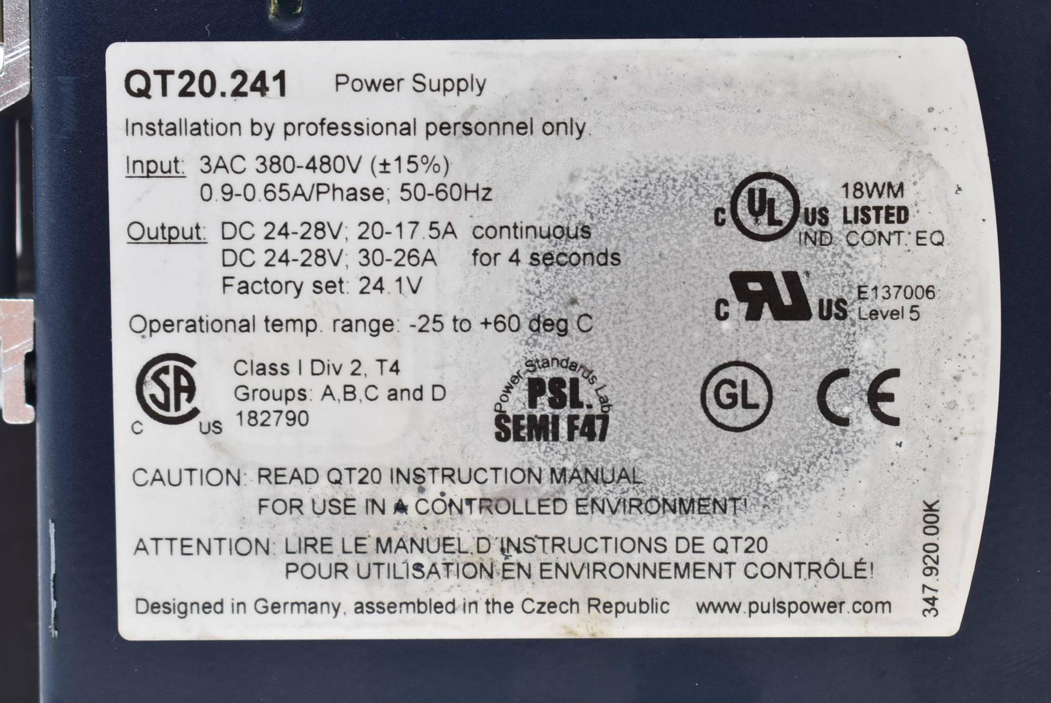 Produktfoto 3 von Puls Power Supply Netzteil 380-480 V 0,9-0,65 A 50-60 Hz QT20.241