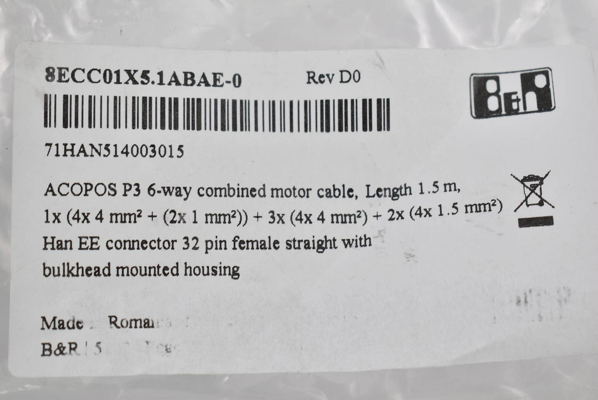 B&R automation 6-Wege kombiniertes Motorkabel 8ECC01X5.1ABAE-0 Rev. D0