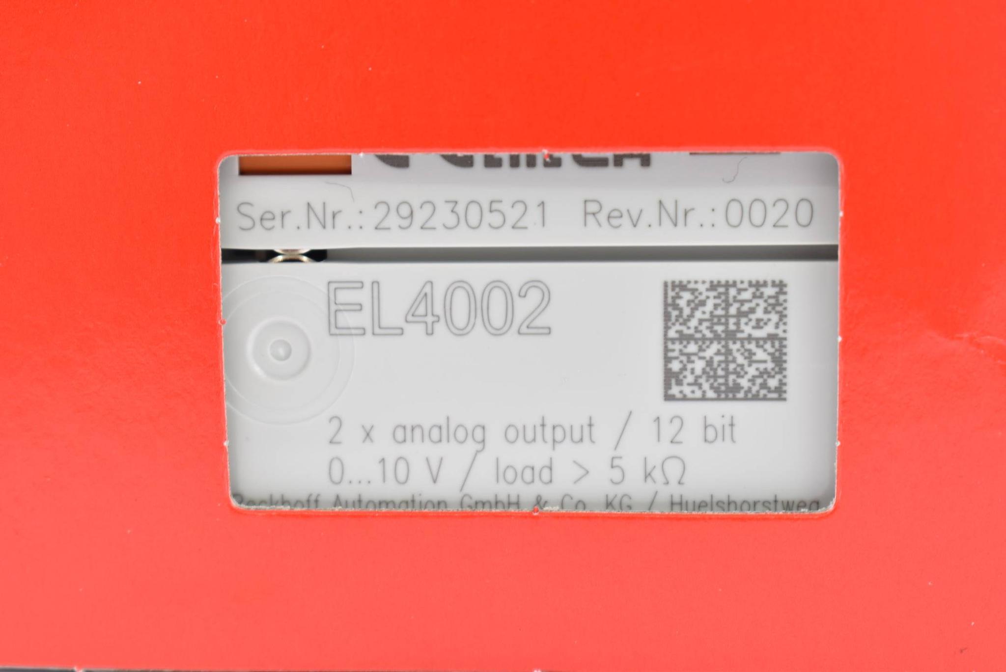 Produktfoto 2 von Beckhoff EtherCAT-Klemme 2-Kanal-Analog-Ausgang 0-10 V 12 Bit EL4002 ( EL 4002 )