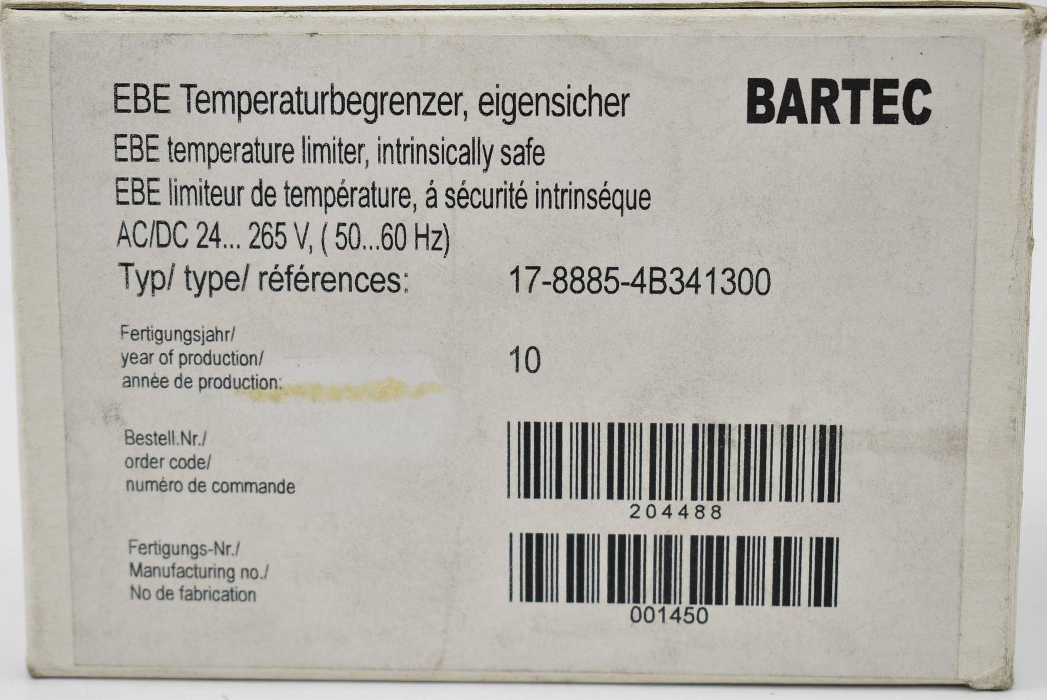 Produktfoto 2 von Bartec EBE Temperaturbegrenzer eigensicher 24-265V AC/DC 17-8885-4B341300