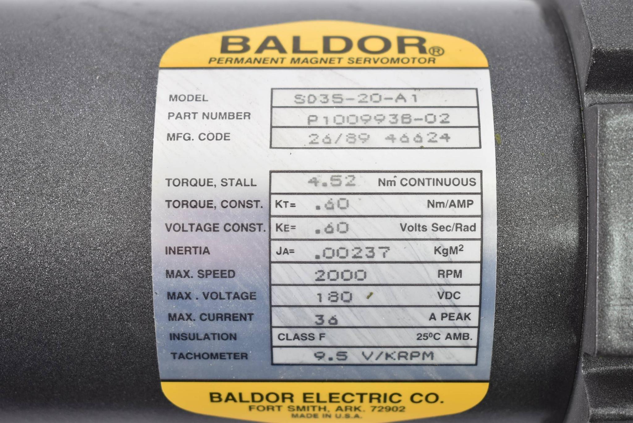 Produktfoto 4 von Baldor DC Servo Motor P100993B-02 ( P1009938-02 ) 180 VDC Baldor SD35-20-A1