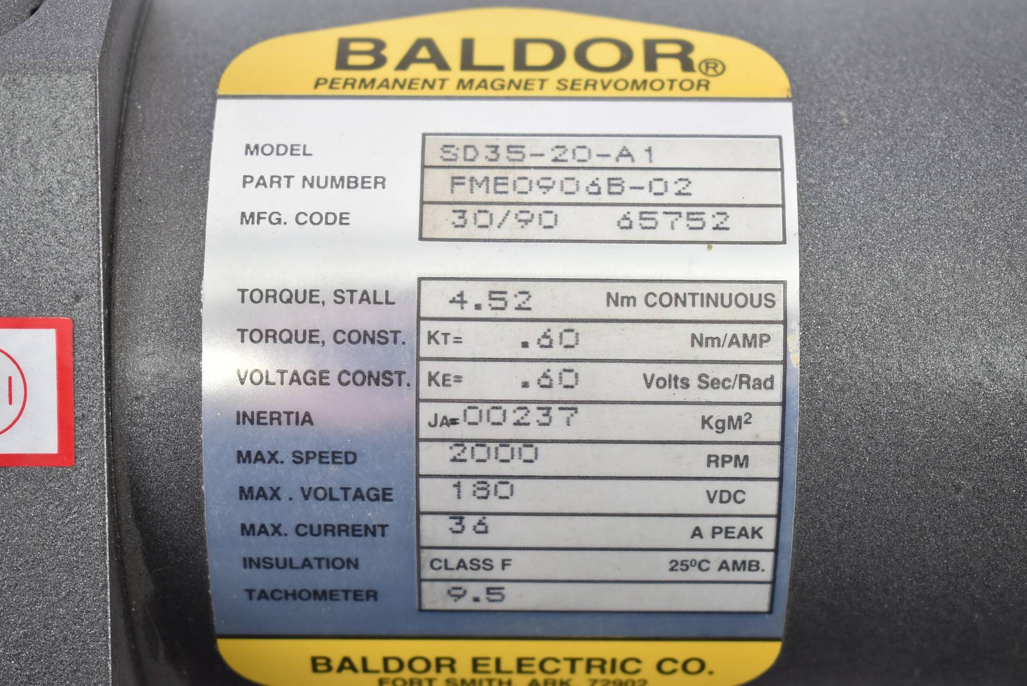 Produktfoto 3 von Baldor DC Servo Motor SD35-20-A1 ( FME0906B-02 ) 180 VDC