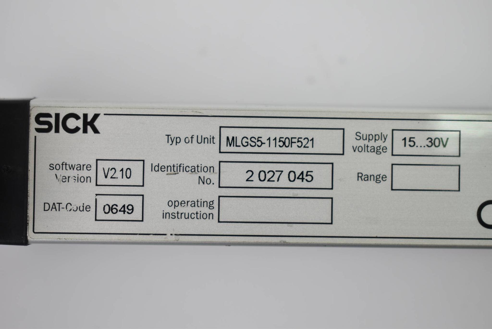 Sick Lichtgitter MLGS5-1150F521 ( 2027045 ) 15-30V