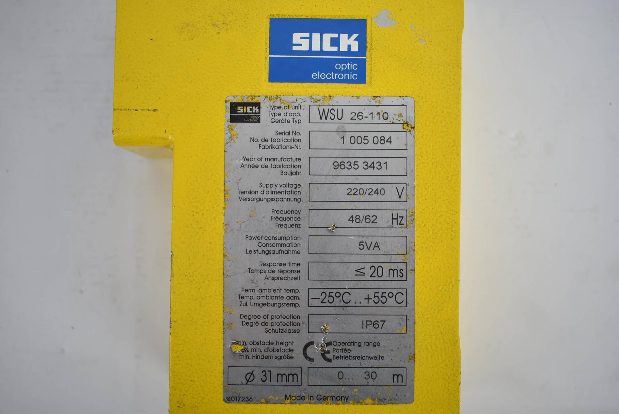 Produktfoto 2 von Sick Sicherheits-Lichtschranke 220/240 V 48/62 Hz WSU26-110 ( 1005084 )