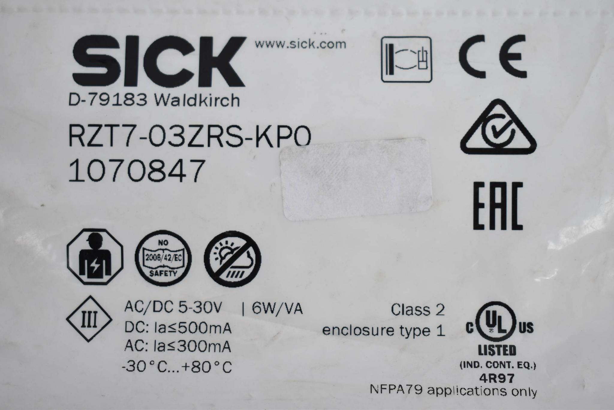 Produktfoto 2 von Sick Sensor für T-Nut-Zylinder AC/DC 5-30V 6W RZT7-03ZRS-KP0 ( 1070847 )