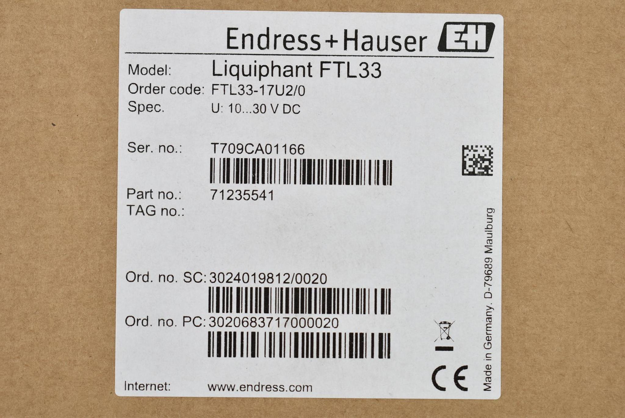 Produktfoto 3 von Endress+Hauser Grenzstanddetektor 10-30V DC 200mA 40bar FTL33-17U2/0