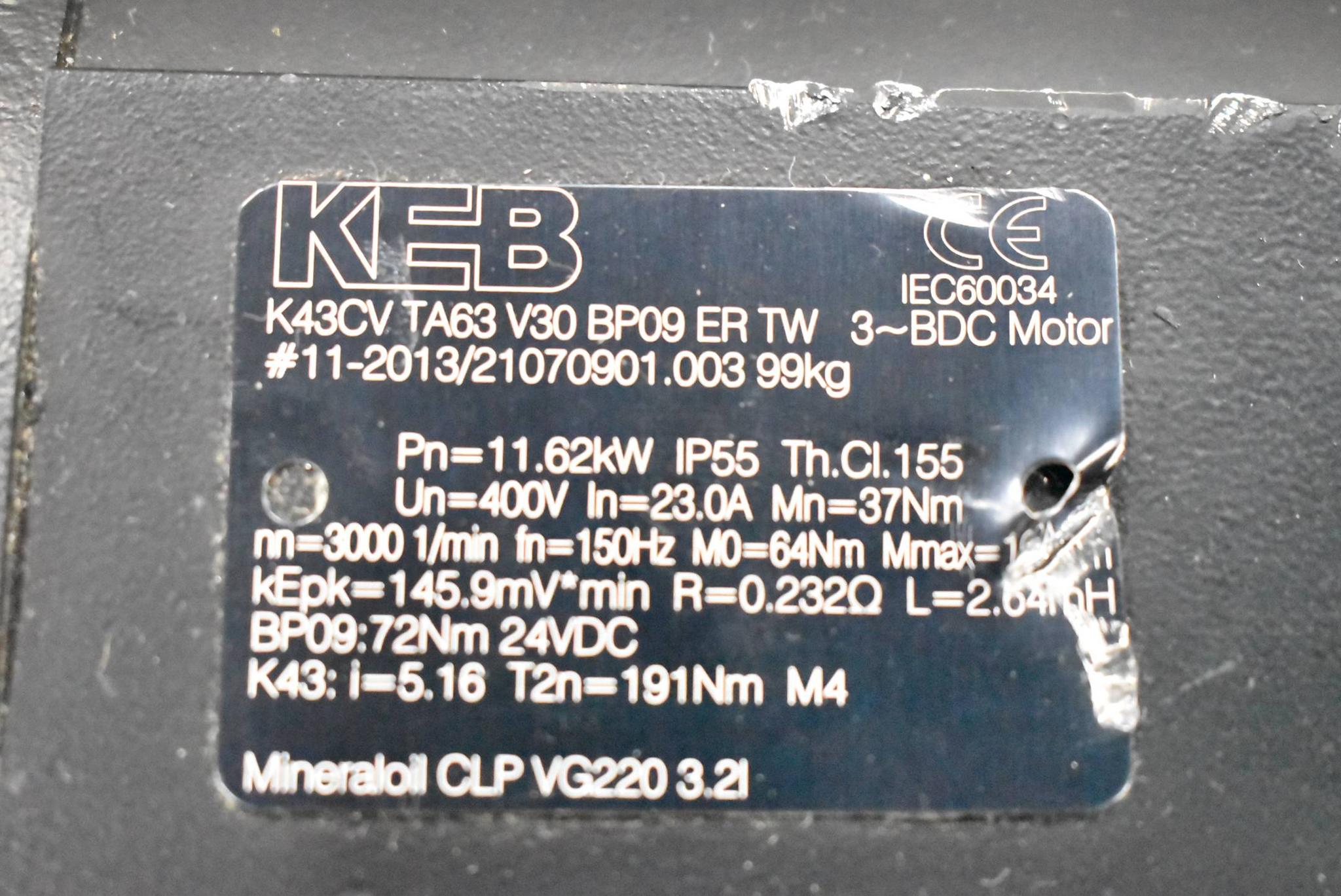 Produktfoto 4 von KEB 3~ BDC Motor K43CV TA63 V30 BP09 ER TW inkl. Encoder CE 65M ( 110-01460 )