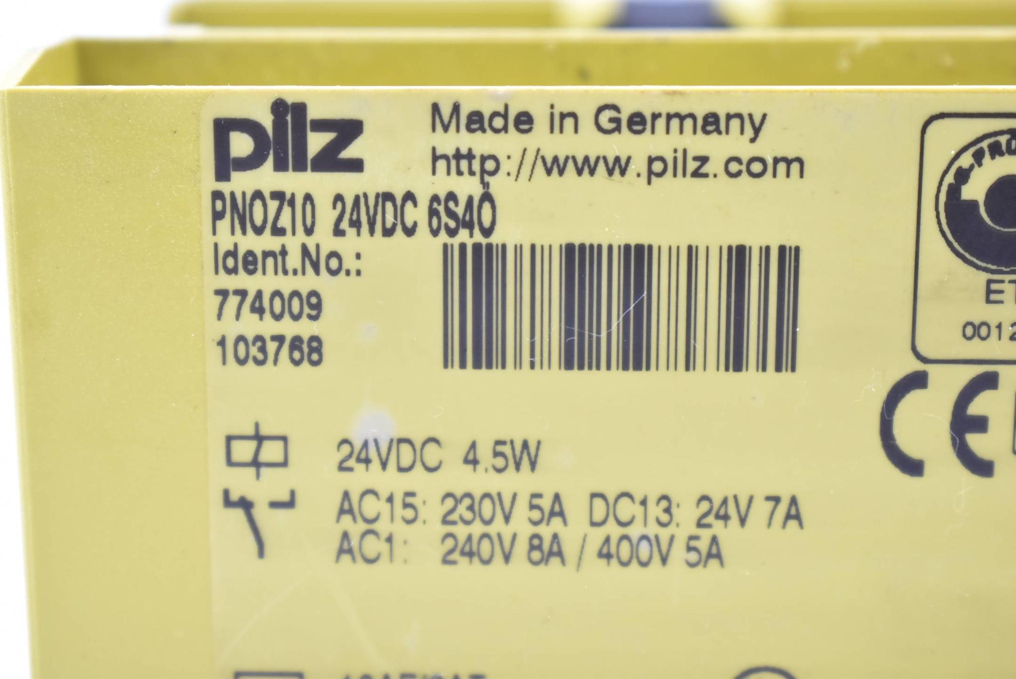 Produktfoto 2 von Pilz Sicherheitsrelais Pnoz 10 6S/ 4Ö 230V 15A DC13 24V 7A ( 774009 )