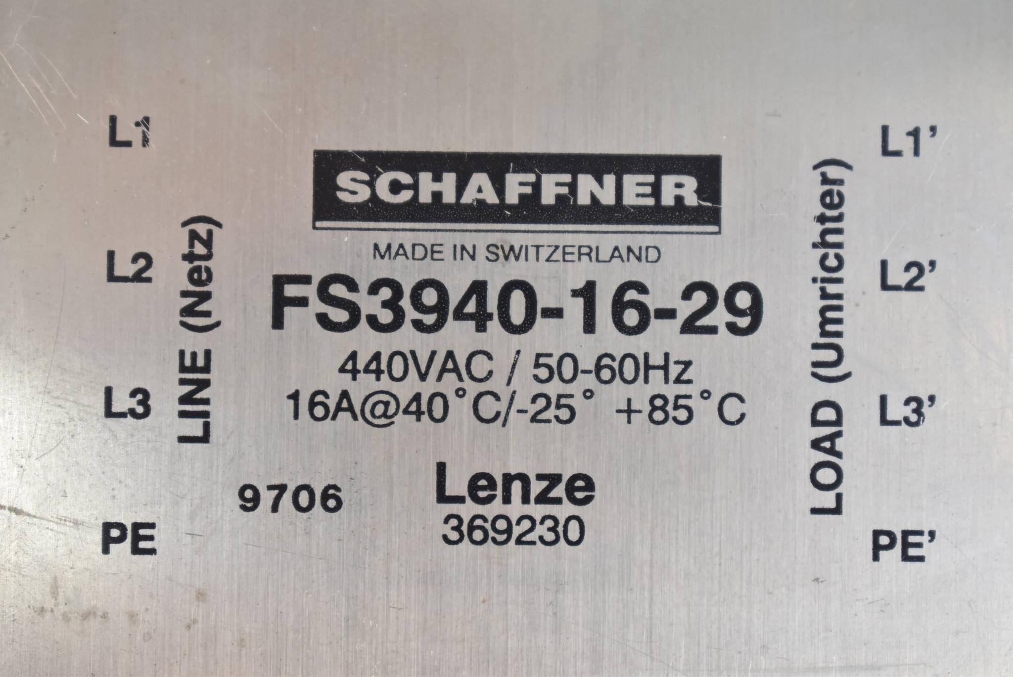 Produktfoto 2 von Schaffner Netzfilter FS3940-16-29 ( 44VAC 50-60Hz ) Lenze 369230