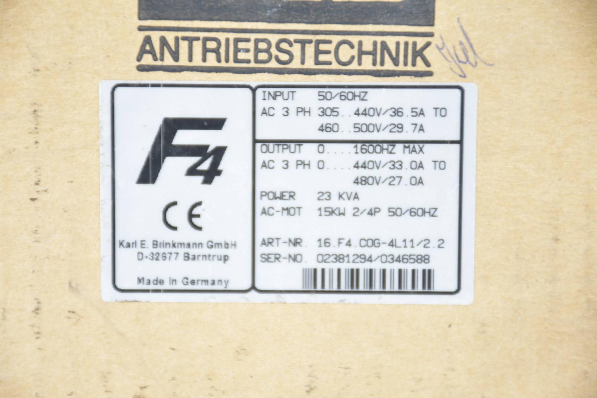 Produktfoto 2 von KEB combivert F4 Frequenzumrichter 16.F4.C0G-4L11/2.2 ( 16F4C0G-4L11 ) 16.F4.COG