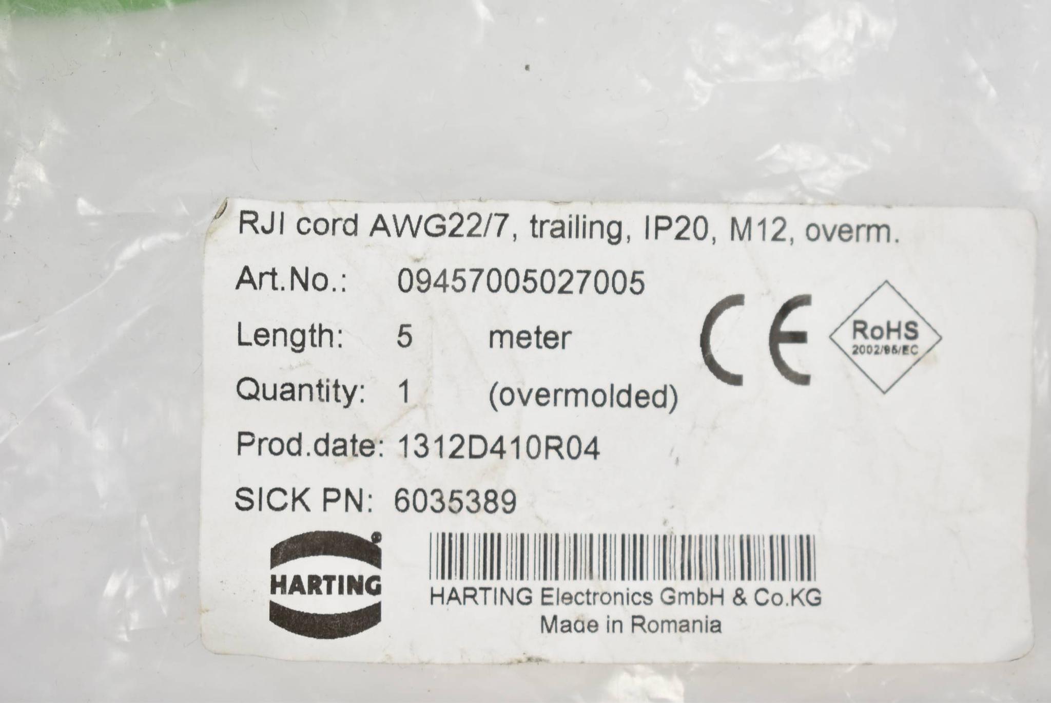 Produktfoto 1 von Sick Harting Steckverbinder RJI cord AWG22/7 ( 6035389 )