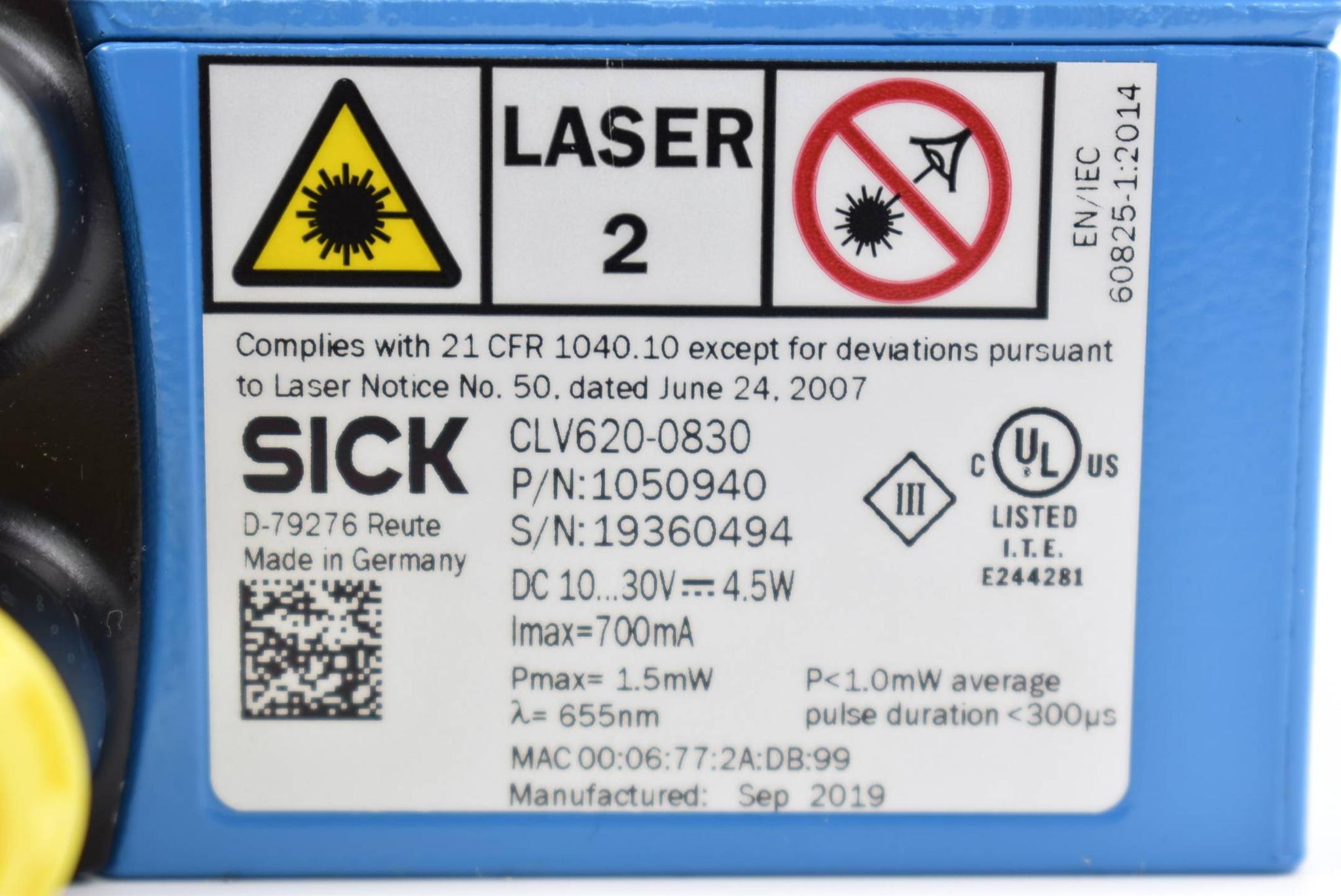 Produktfoto 3 von Sick Barcodeleser 10-30 V DC 4,5 W CLV620-0830 ( 1050940 )