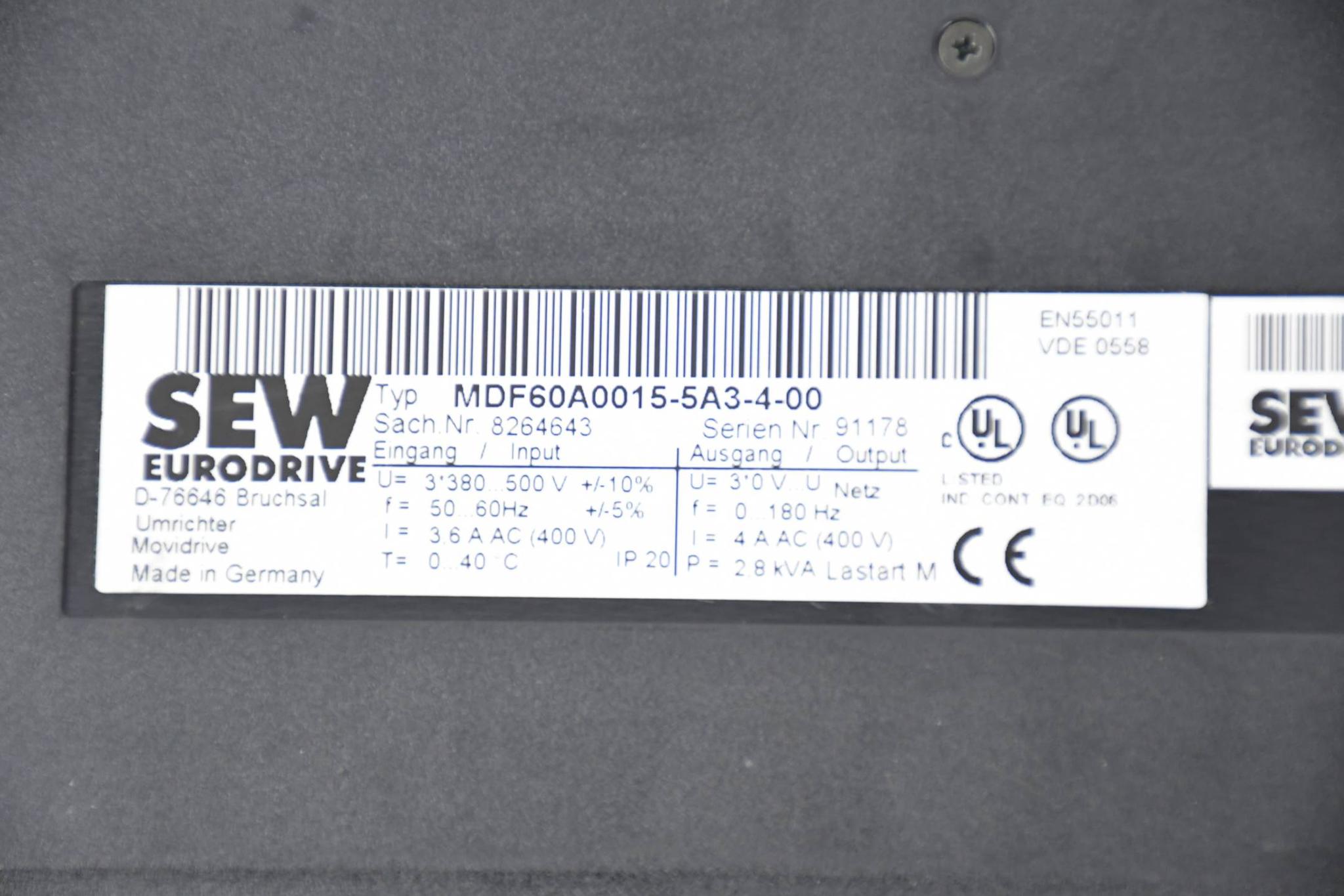 Produktfoto 4 von SEW Eurodrive MDF60A0015-5A3-4-00 / 8264643 Inkl. MDX60A0015-5A3-4-00 / 8227179