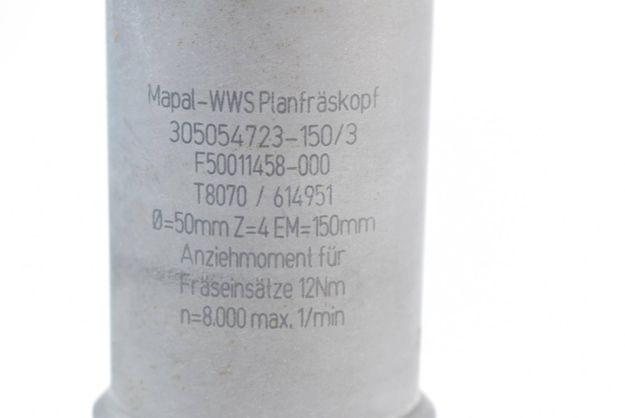 Produktfoto 1 von Mapal WWS Planfräskopf 12Nm F50011458-000 ( T8070 / 314951 ) 3050554723-150/3