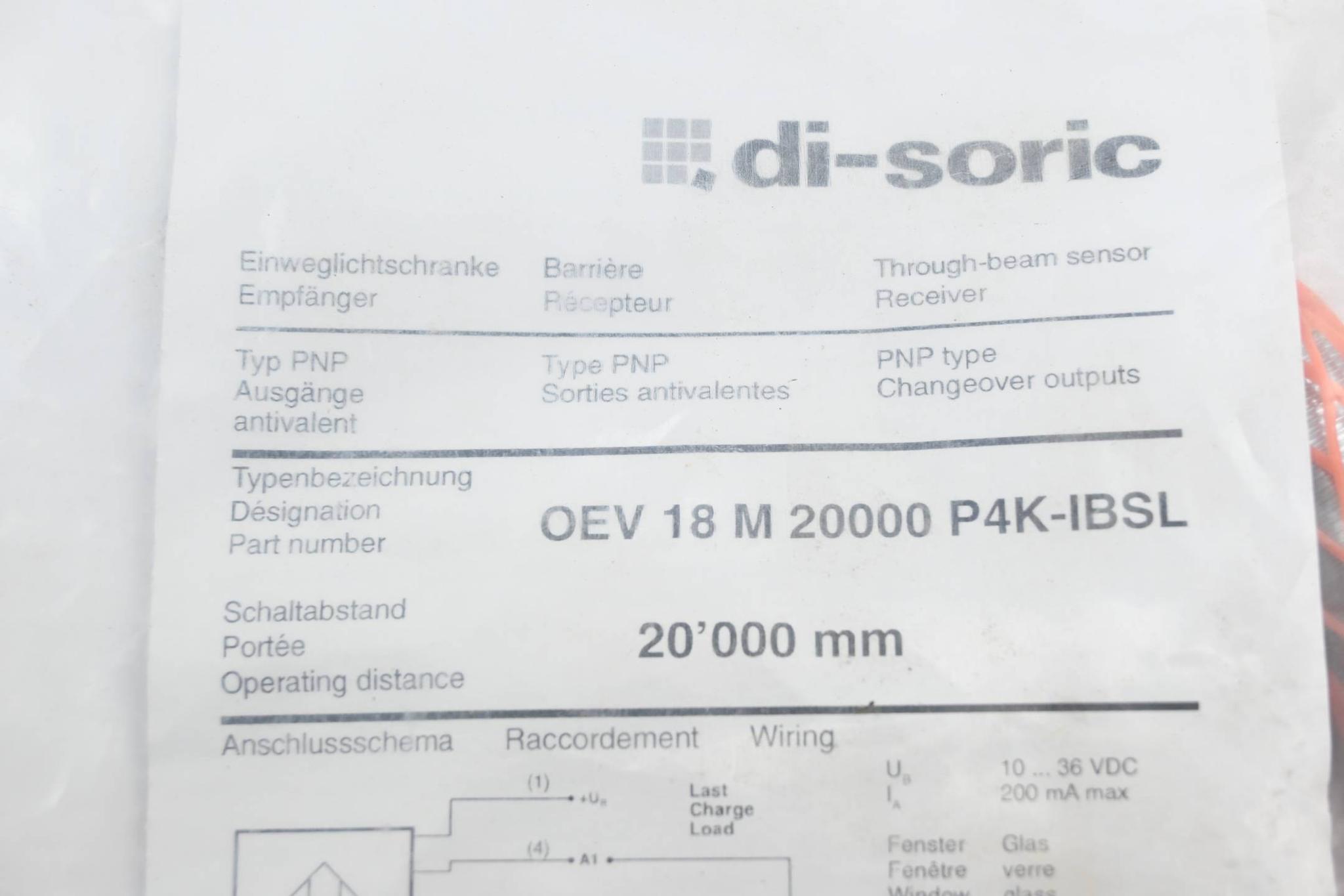 Di-Soric Einweglichtschranke OEV 18 M 20000 P4K-IBSL ( OEV18M20000P4K-IBSL )