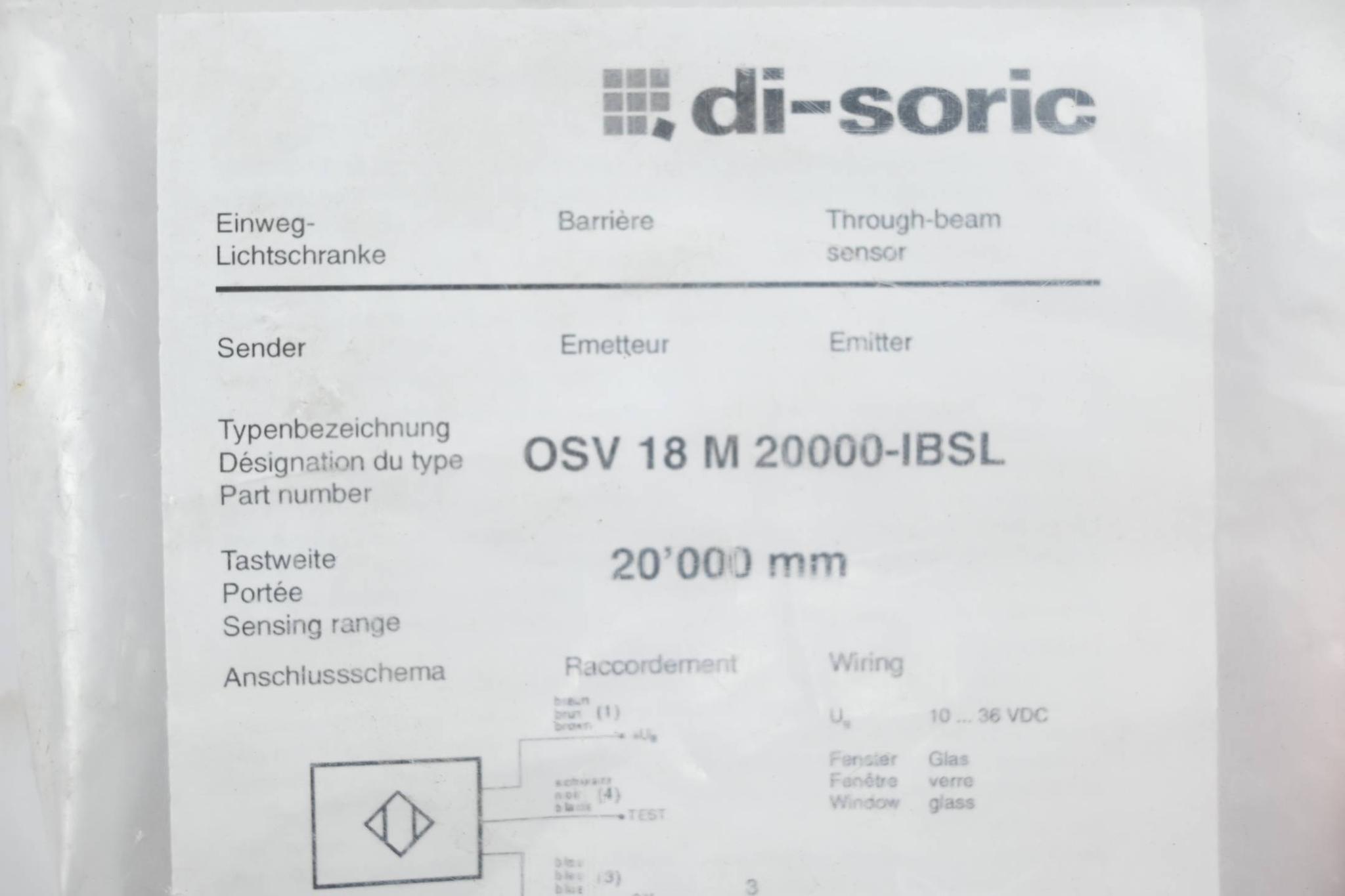 Produktfoto 1 von Di-Soric Einweg-Lichtschranke OSV 18 M 20000-IBSL ( OSV18M20000-IBSL )