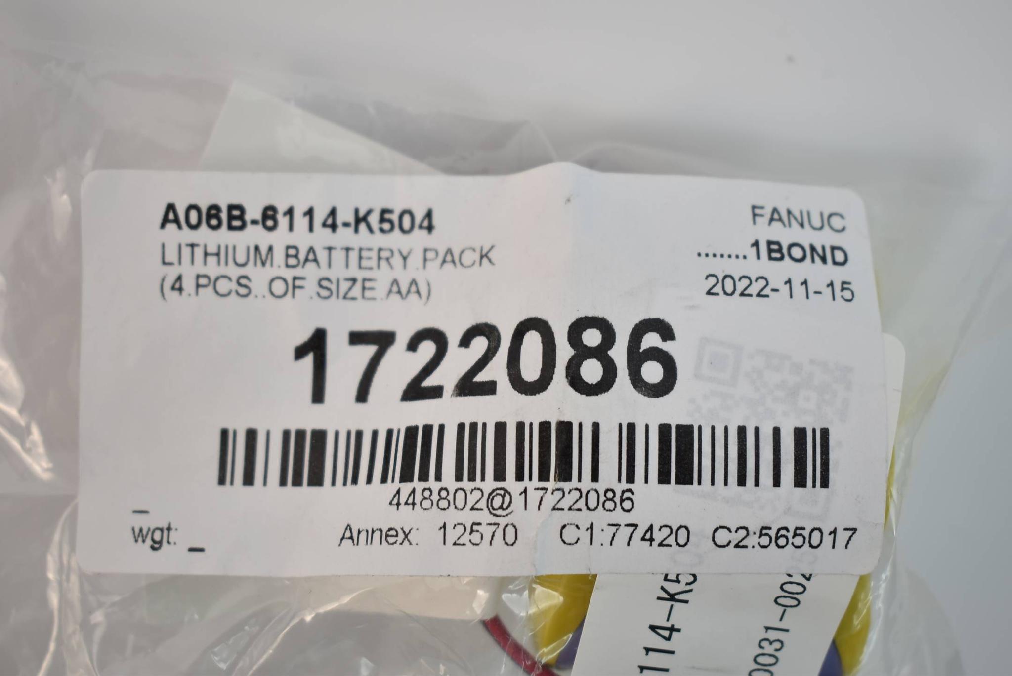 Produktfoto 2 von Fanuc Lithium Battery 4 Size-AA A06B-6114-K504