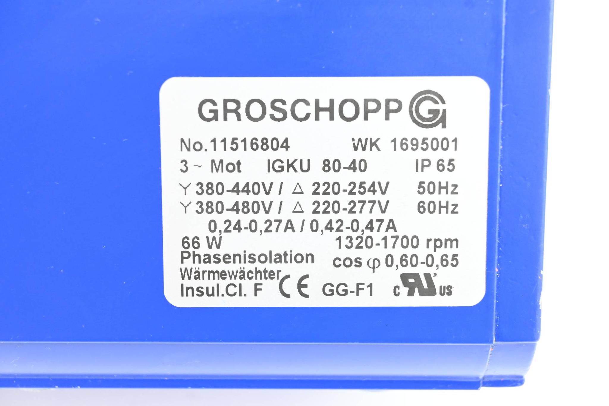 Produktfoto 3 von Groschopp Getriebemotor 66W 380-440V 1320-1700rpm WK1695001 ( WK 1695001 )