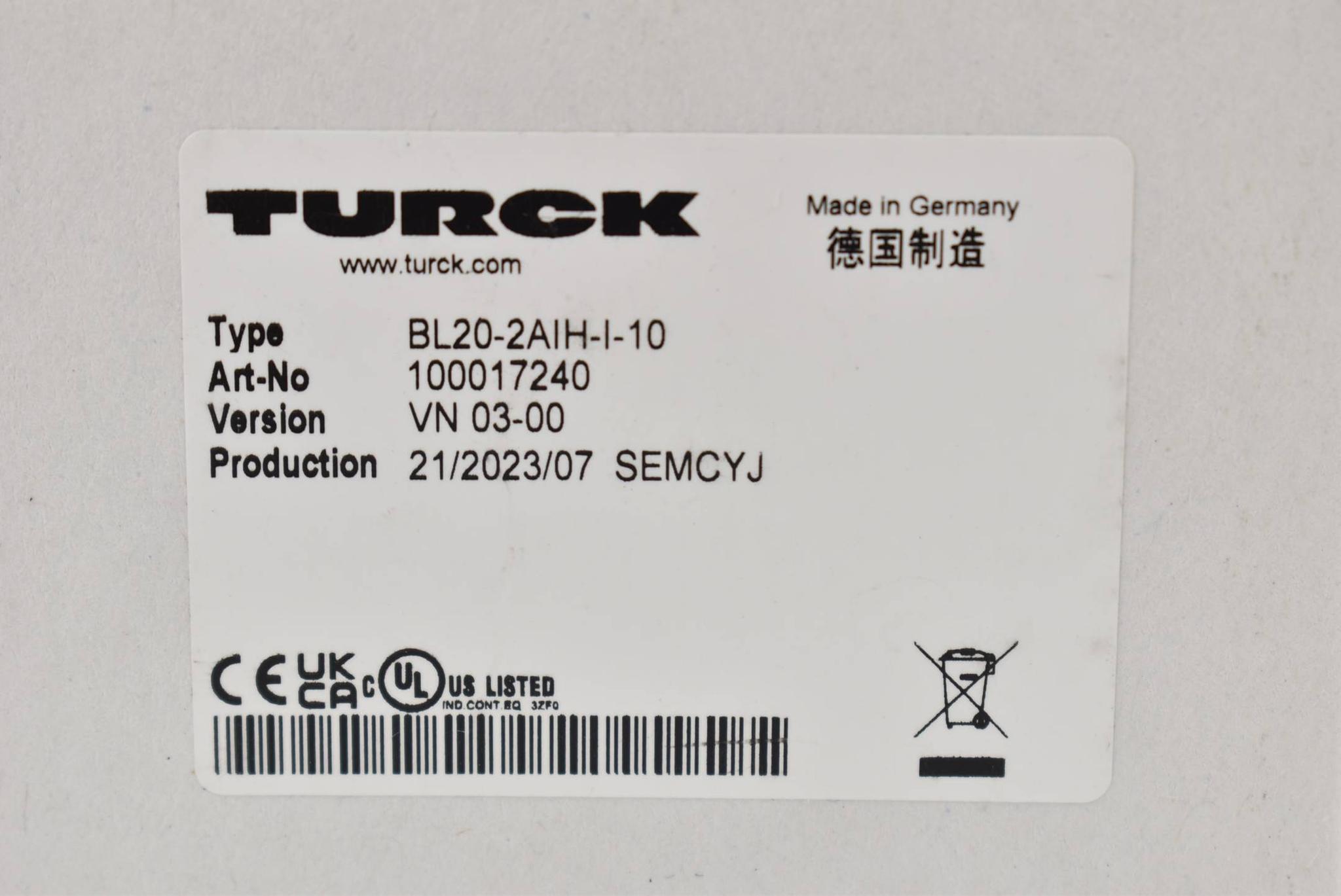 Produktfoto 3 von Turck BL20 Elektronikmodul BL20-2AIH-I-10 ( 100017240 )