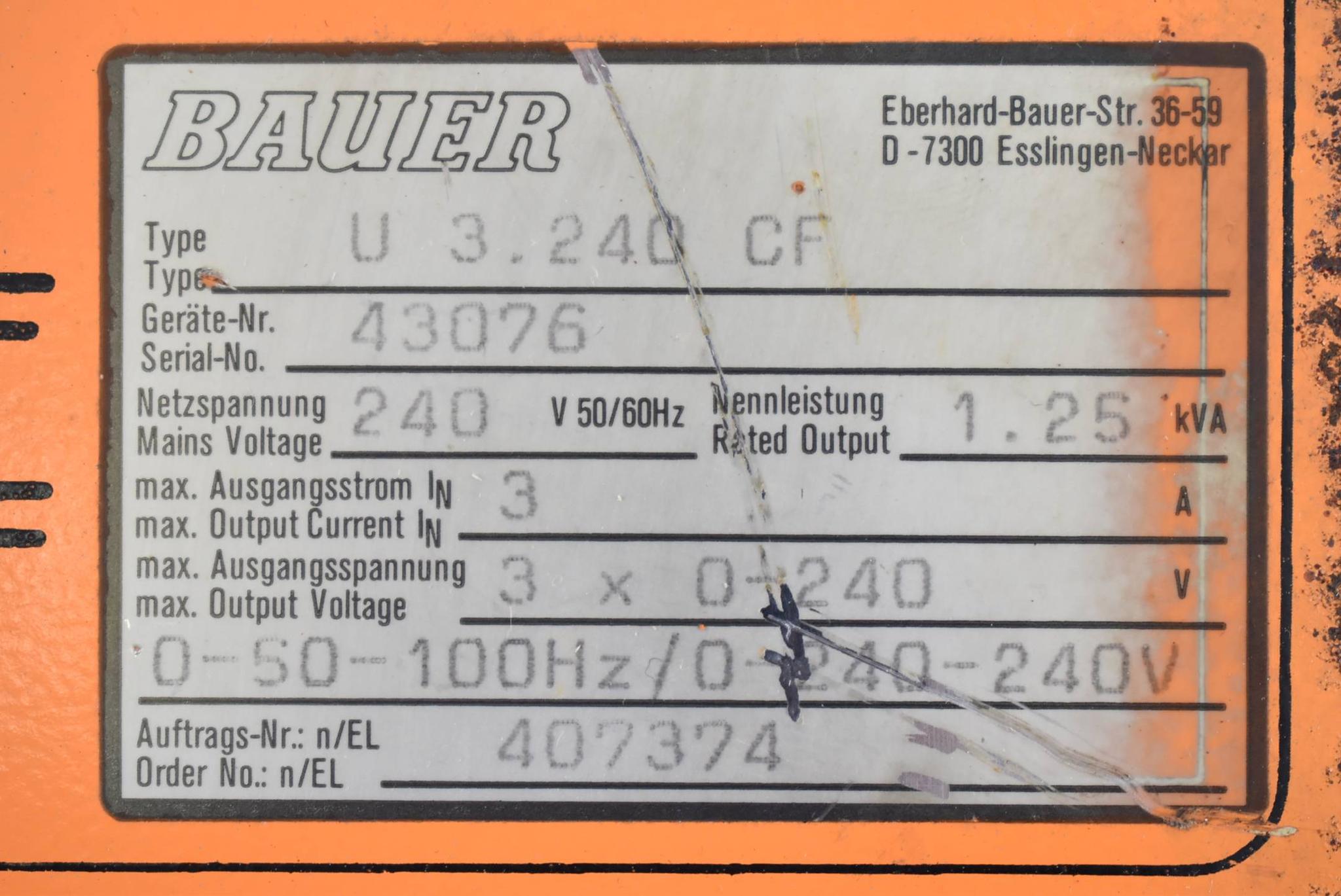 Produktfoto 5 von Bauer Frequenzumrichter U 3.240 CF ( 240V 50-60Hz 1,25kVA ) U3.240CF