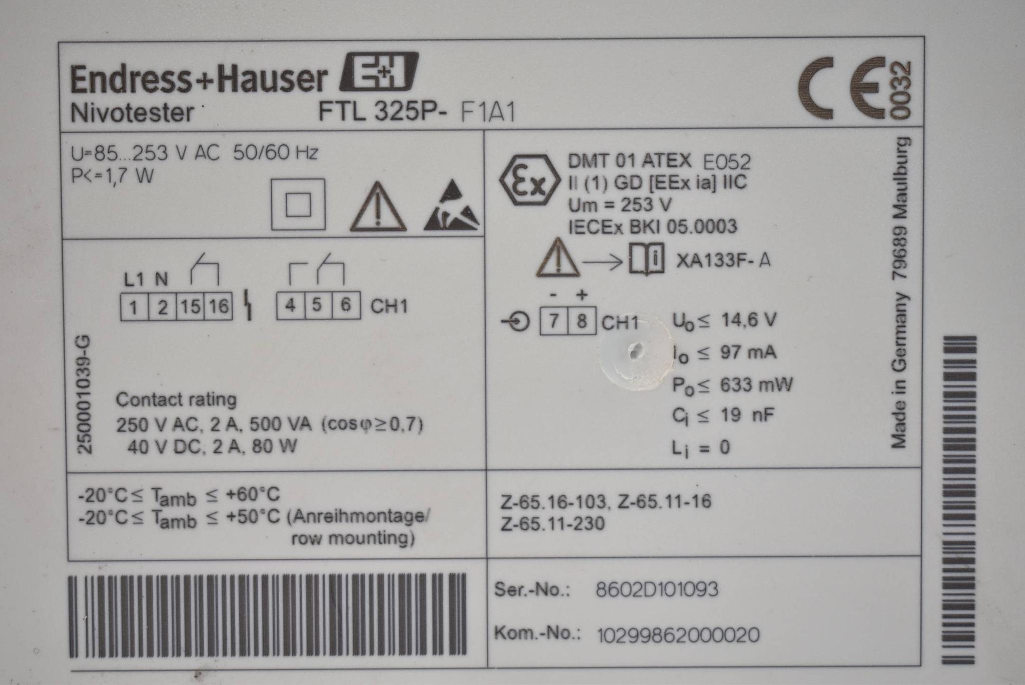 Produktfoto 3 von Endress+Hauser Nivotester FTL 325P-F1A1 ( 253VAC 50-60Hz 1,7W )