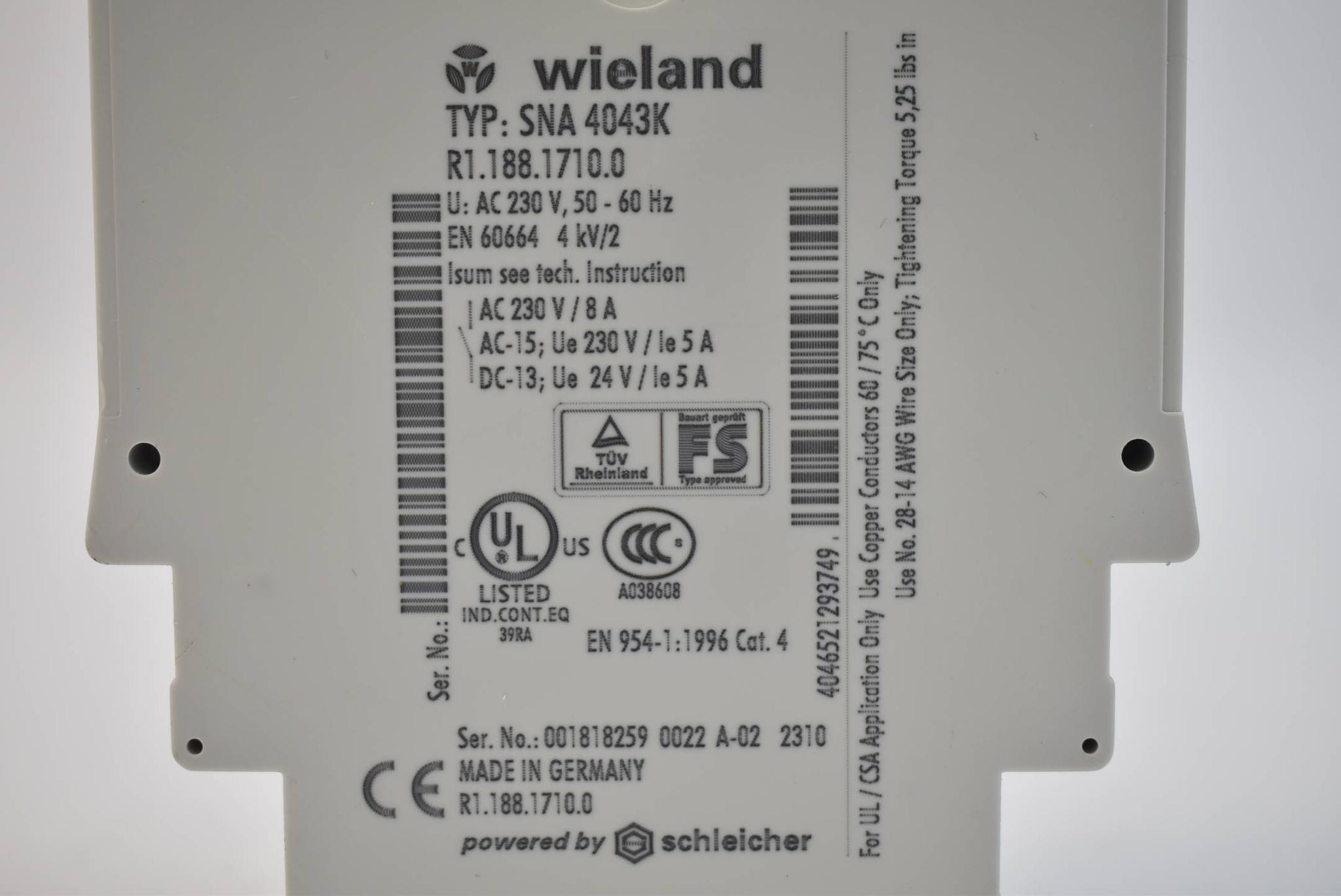 Produktfoto 3 von Wieland Sicherheitsrelais SNA 4043K ( SNA4043K ) 230VAC 50-60Hz