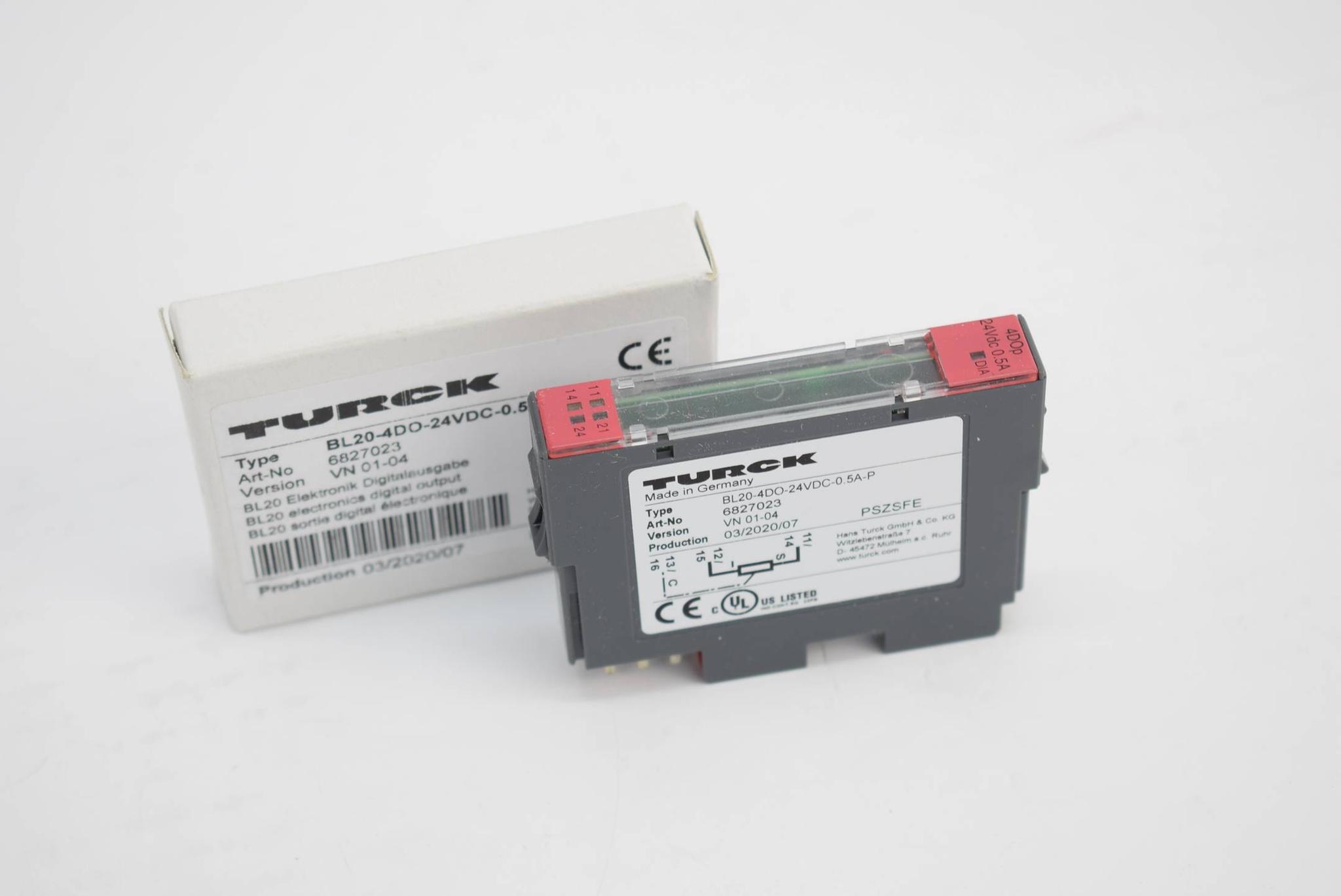 Turck Elektronik Digitalausgabe BL20-4DO-24VDC-0,5A-P 6827023 Ver. VN 01-04