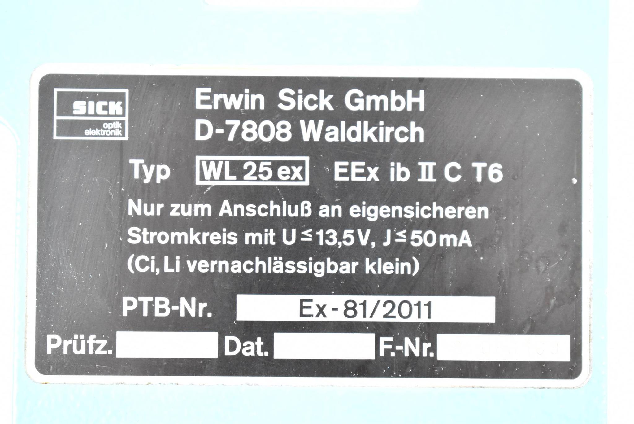 Produktfoto 2 von Sick Lichtschranke WL 25 ex ib II C T6 ( Ex-81/2011 )