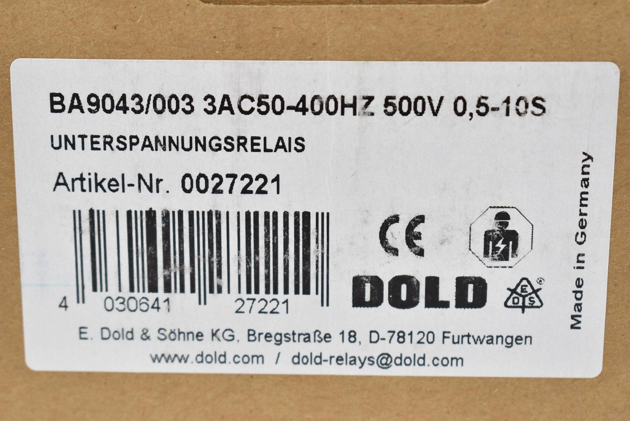 Produktfoto 4 von E. Dold & Söhne KG Unterspannungsrelais 3AC50-400Hz 500V 0,5-10S BA9043/003