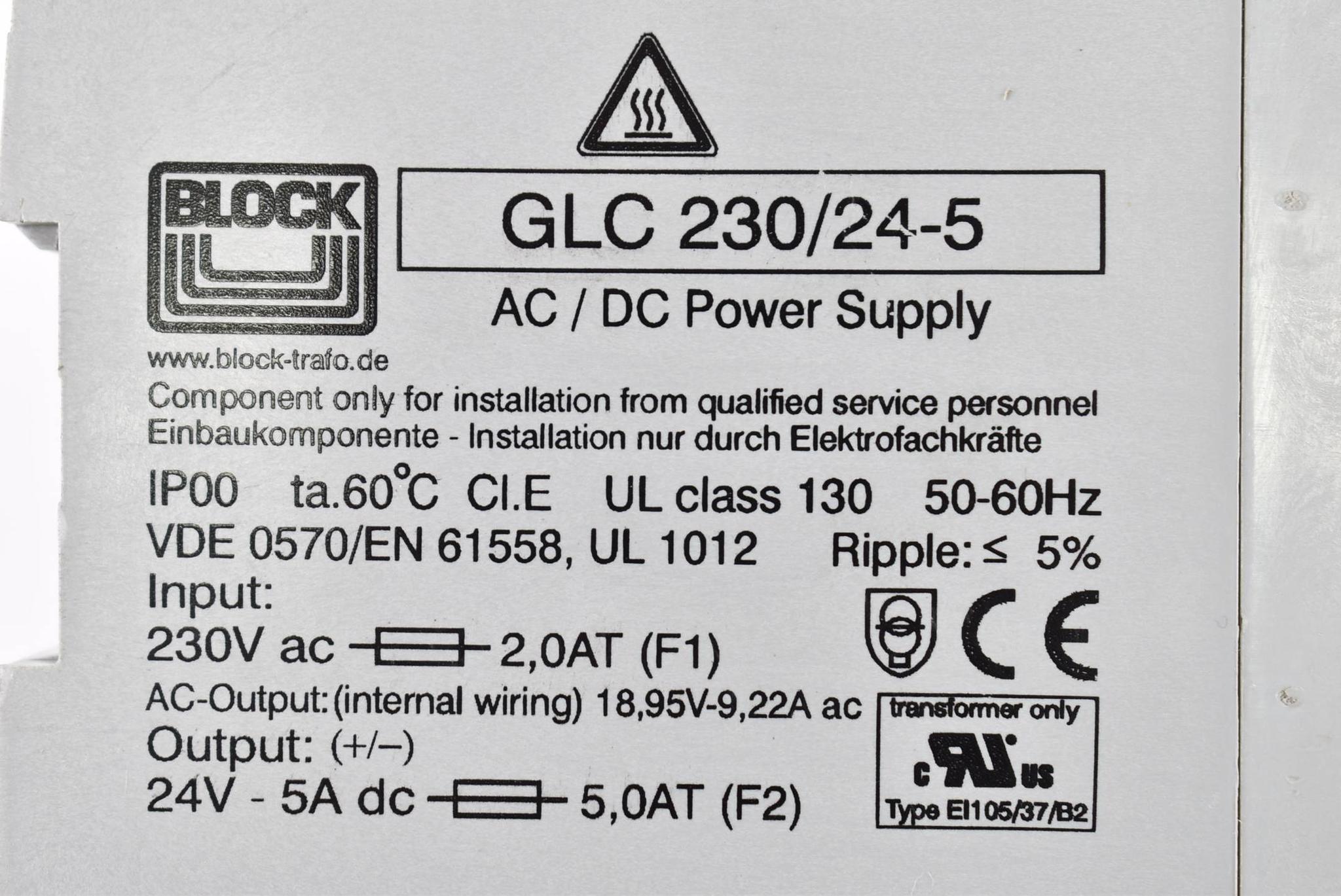 Produktfoto 2 von Block AC/DC Stromversorgung 50-60Hz 230VAC GLC 230/24-5