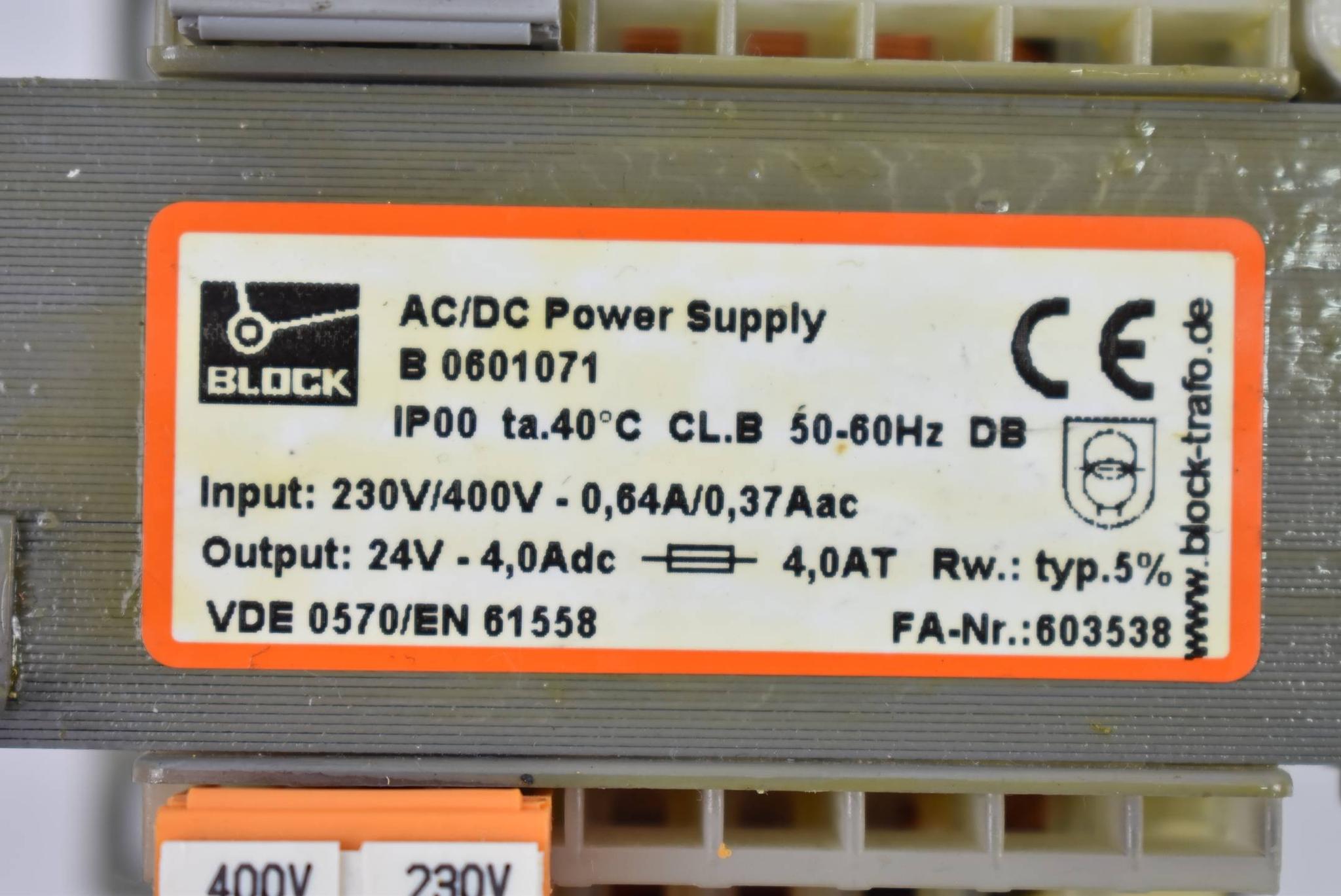 Produktfoto 2 von Block Power Supply B0601071 ( 603538 ) 50-60Hz 230/400V 0,64A/0,37Aac 24V