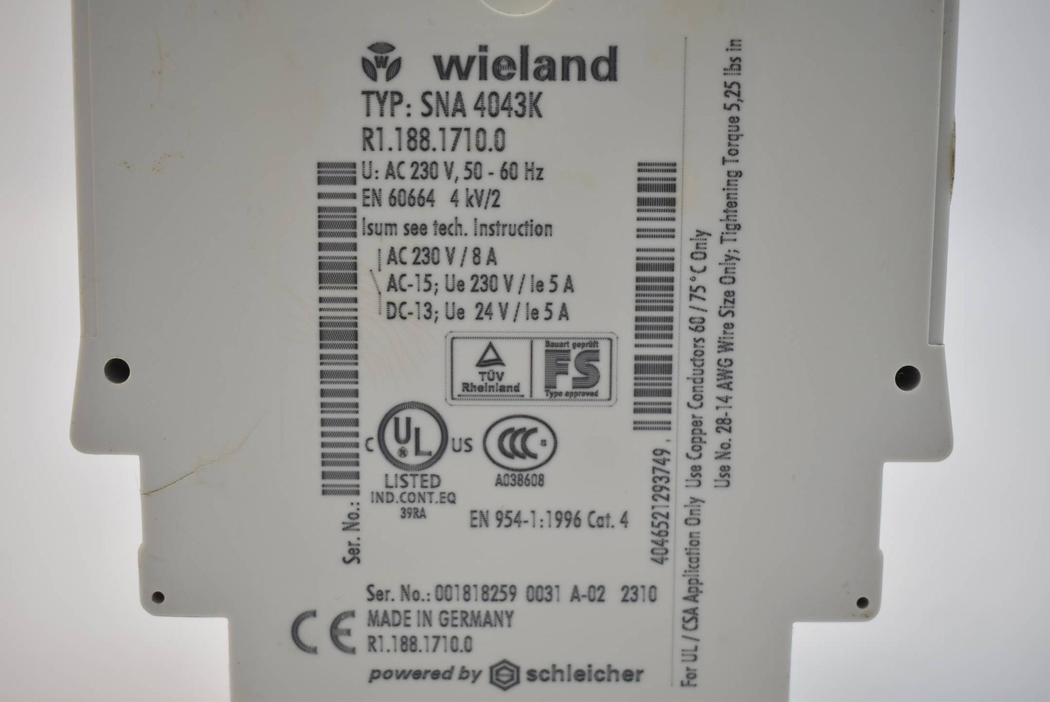 Produktfoto 4 von Wieland Sicherheitsrelais SNA 4043K ( SNA4043K ) 230VAC 50-60Hz