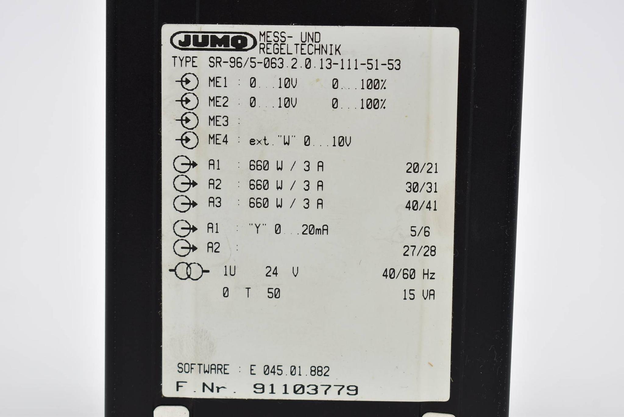 Produktfoto 2 von Jumo Temperaturregler 0-10V 660W 3A 0-20mA 24V SR-96/5-063.2.0.13-111-51-53