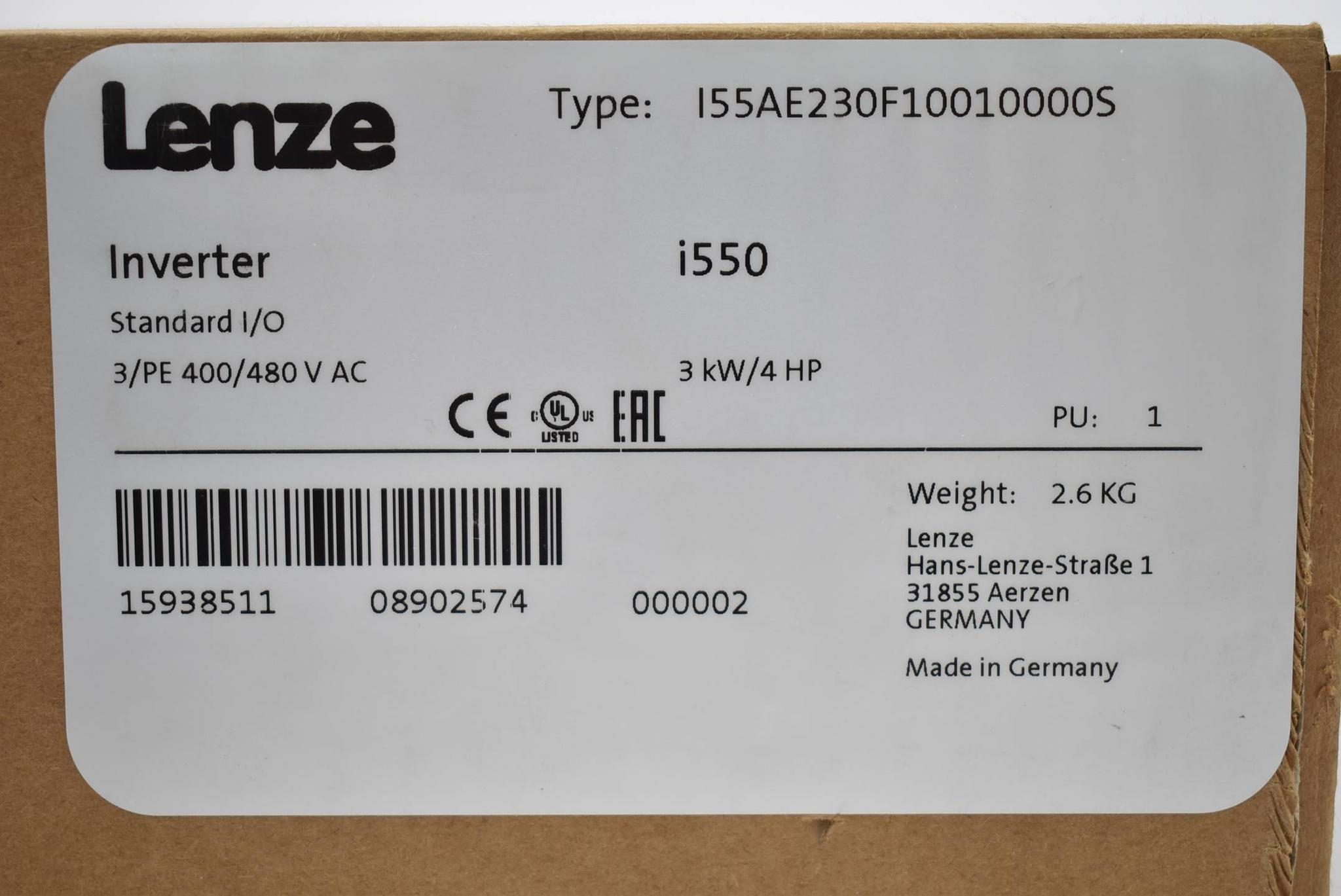 Produktfoto 3 von Lenze Inverter Standart I/O 3/PE 400/480 V AC i550 I55AE230F10010000S