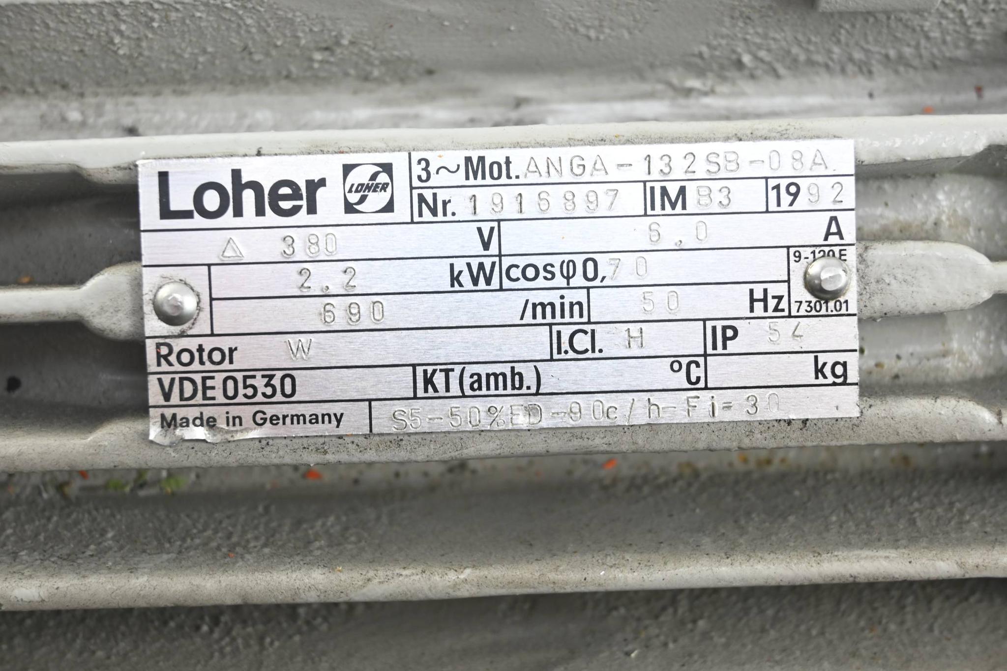 Produktfoto 1 von Loher 3~ Motor ANGA-132SB-08A ( 2,2kW 6,0A 690/min )