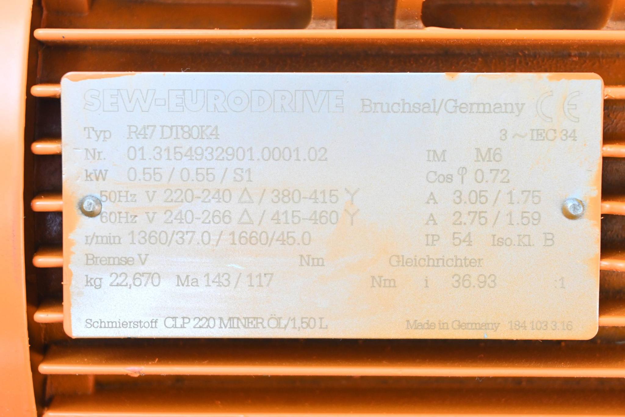 Produktfoto 2 von SEW-Eurodrive 3~ Getriebemotor R47 DT80K4 ( R47DT80K4 ) 0,55 / 0,55 / S1 kW