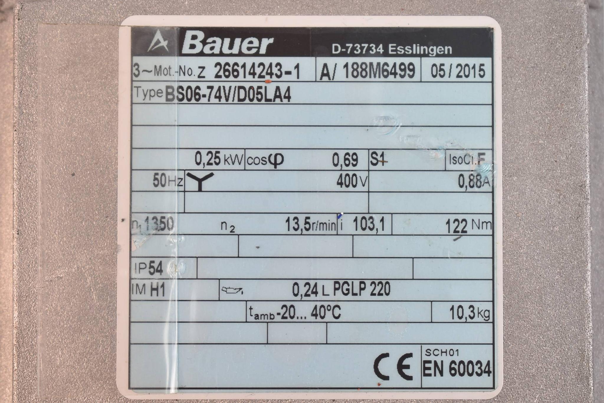 Produktfoto 4 von Bauer Getriebemotor BS06-74V/D05LA4 ( 188M6499 ) 0,25kW 50Hz 400V