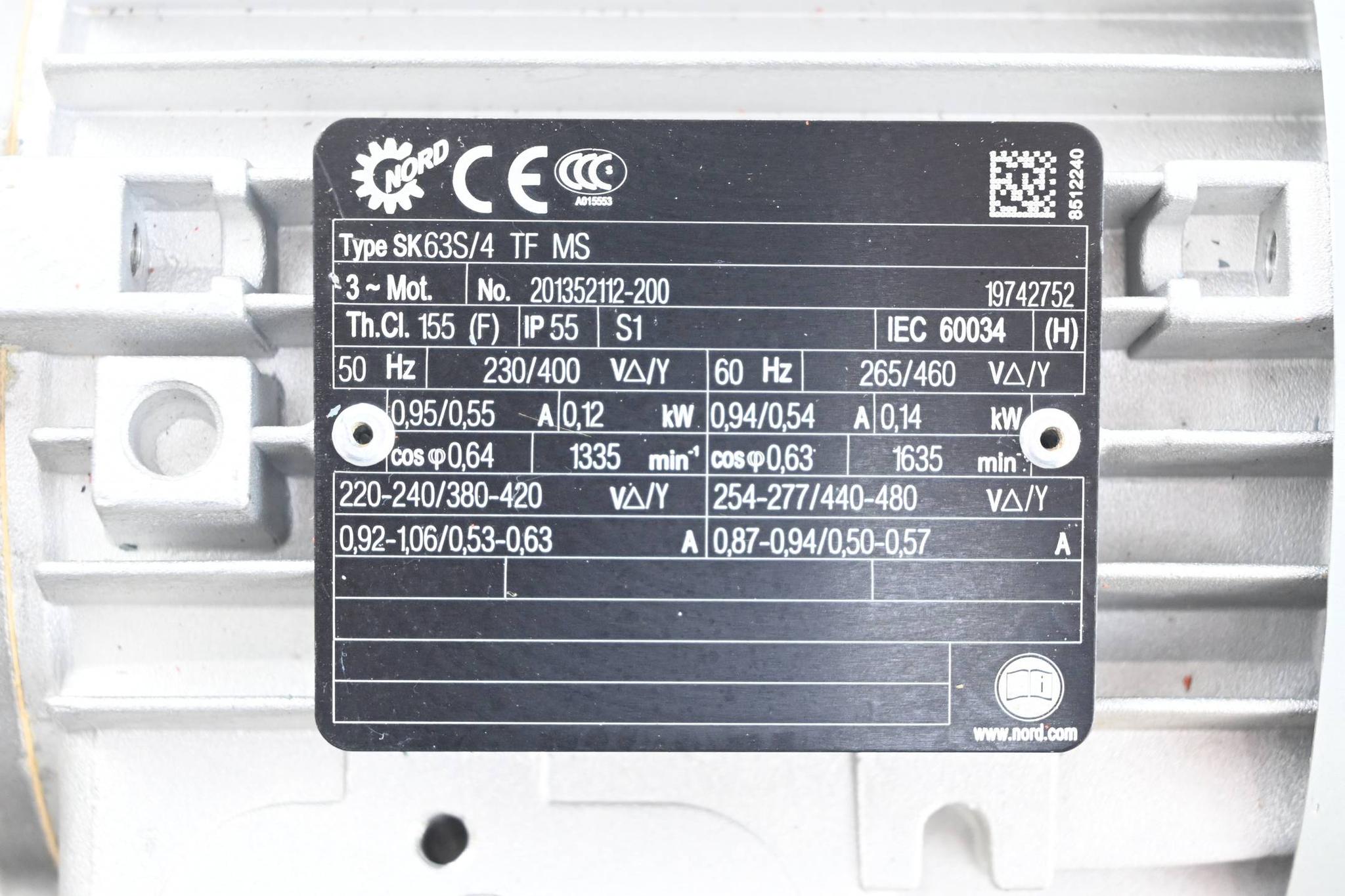 Produktfoto 2 von Nord 3~ Motor SK63S/4 TF MS inkl. Nord Getriebe SK1SI40VF-IEC63-63S/4 TF