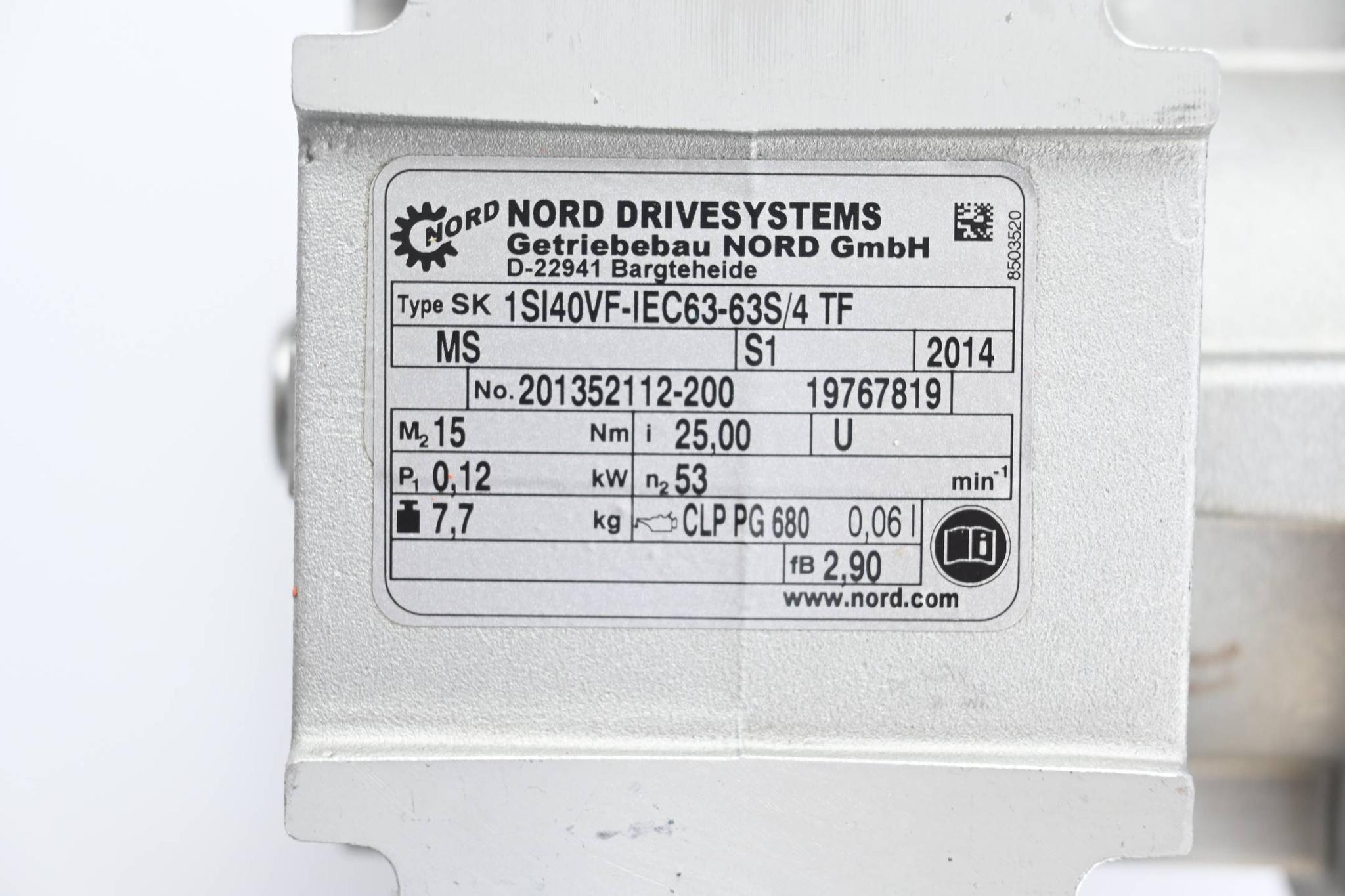 Produktfoto 3 von Nord 3~ Motor SK63S/4 TF MS inkl. Nord Getriebe SK1SI40VF-IEC63-63S/4 TF