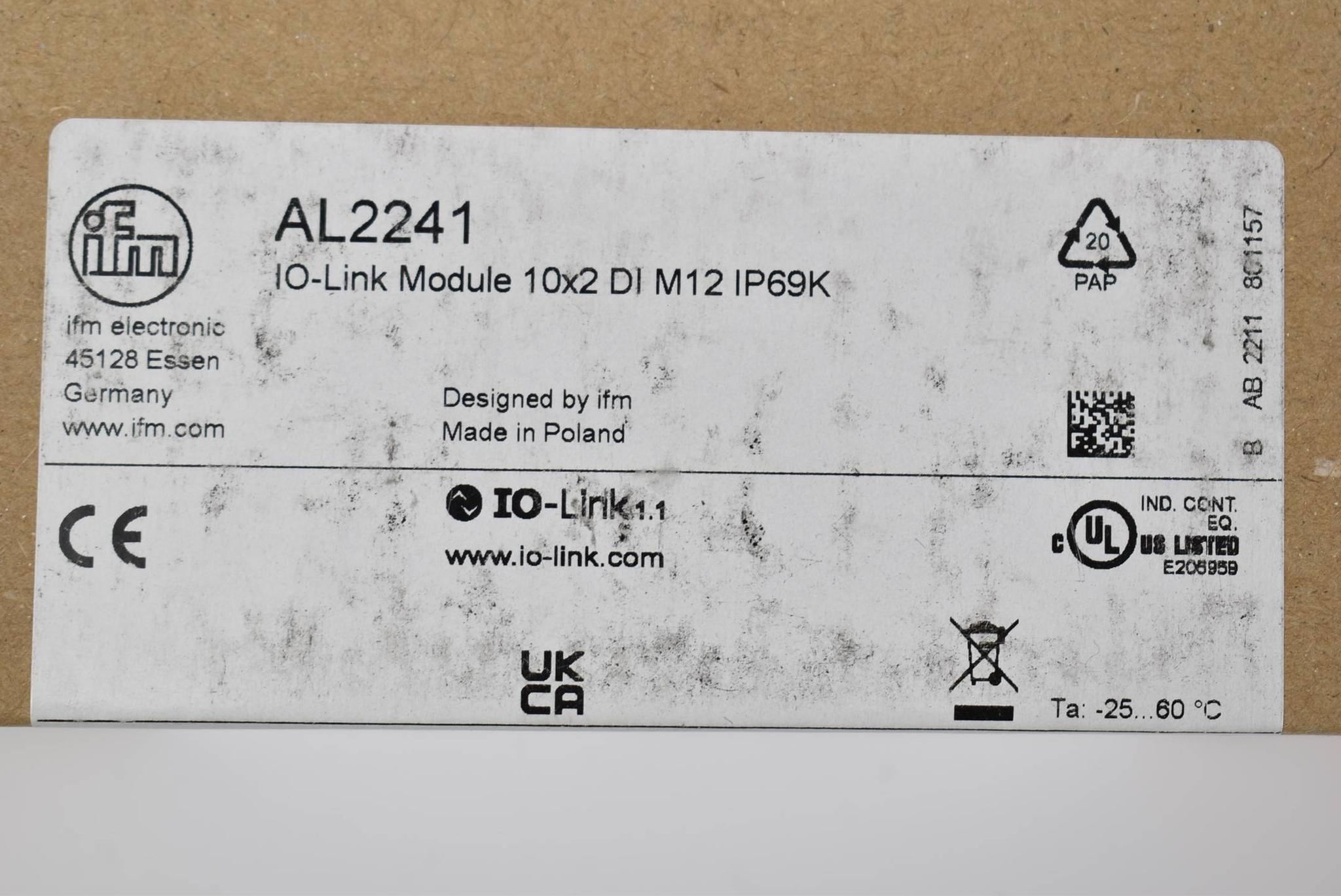 Produktfoto 3 von IFM IO-Link-Eingangsmodul AL2241 IO-Link Module 10x2 DI M12 IP69K