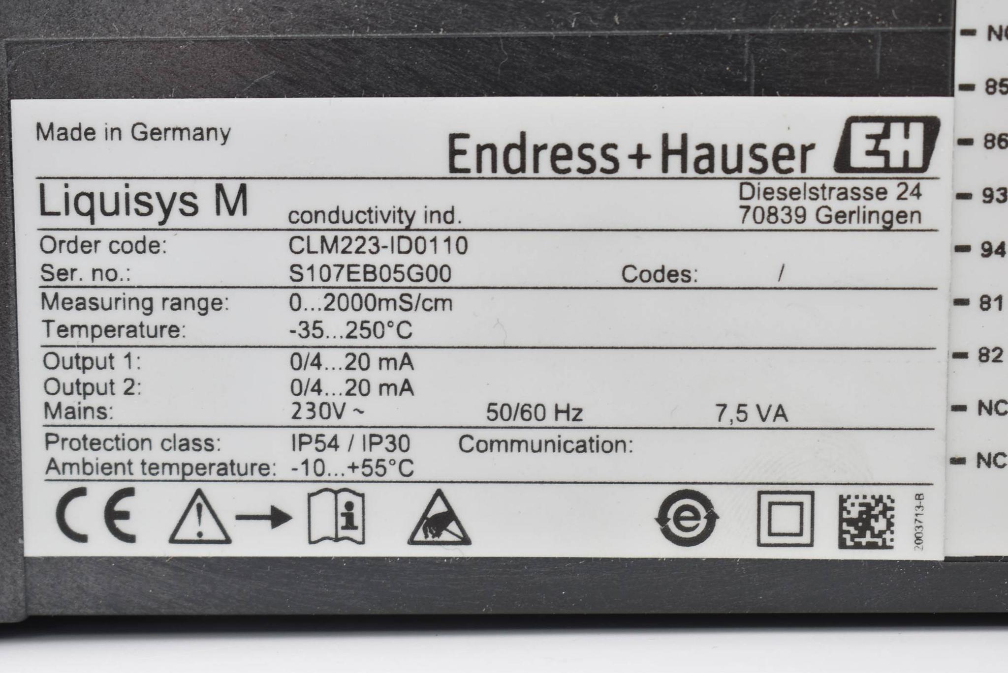 Produktfoto 3 von Endress+Hauser Liquisys M 2000ms/cm 4-20mA 230V 7,5VA CLM223-ID0110